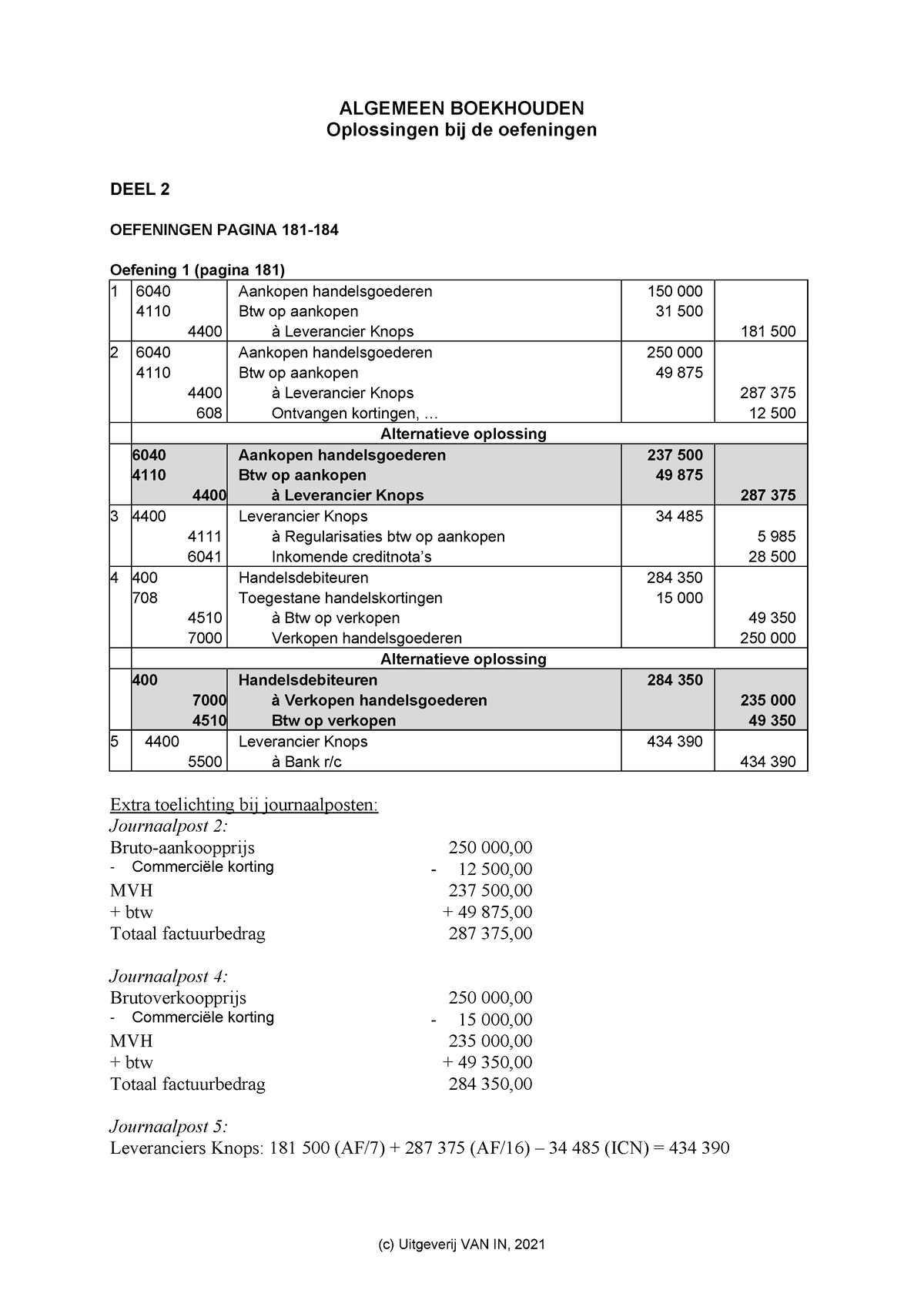 Oplossingen BOEK DEEL II 2021 Boekhouden - ALGEMEEN BOEKHOUDEN ...