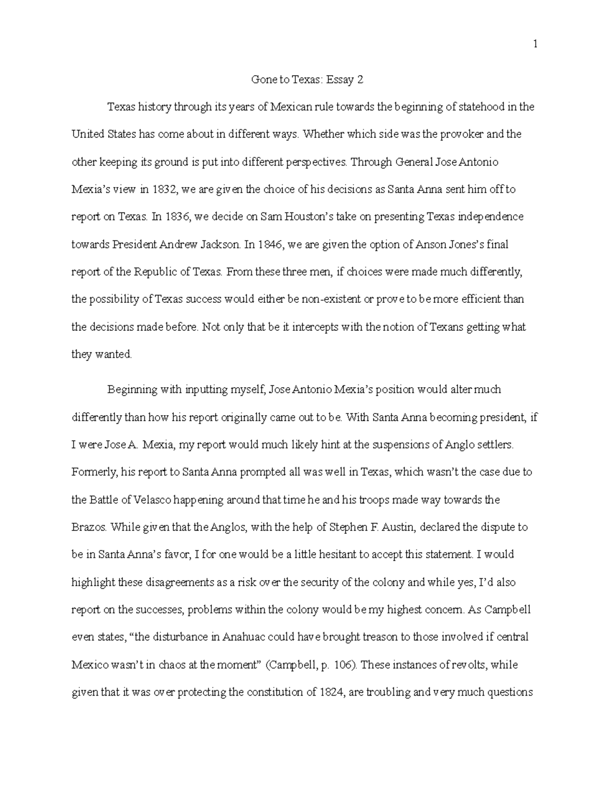 From Mexican territory to Texas - 1 Gone to Texas: Essay 2 Texas ...