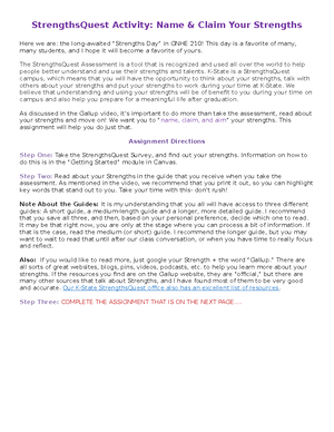 Strengths Quest Activity #1 - StuDocu