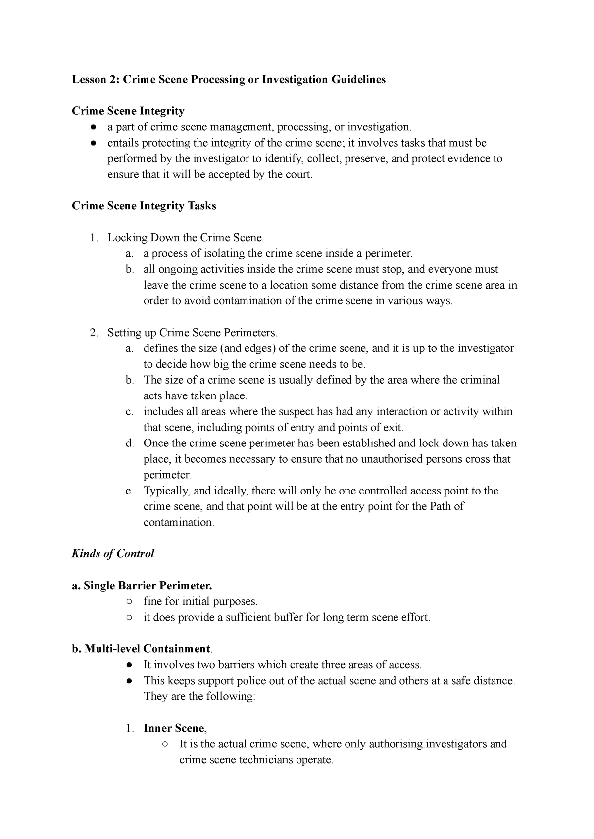 Lesson 2- Crime Scene Processing Or Investigation Guidelines - Entails ...