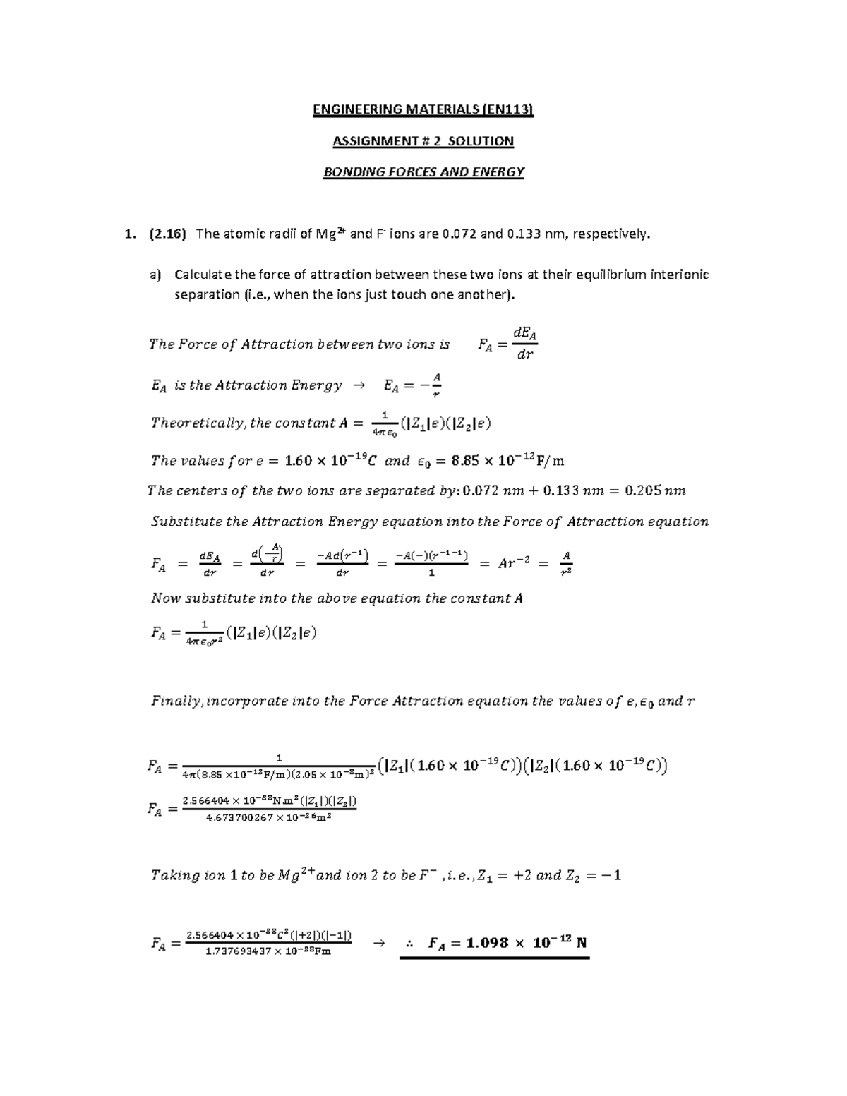 Assignment # 2 Solution - ENGINEERING MATERIALS (EN113) ASSIGNMENT # 2 ...