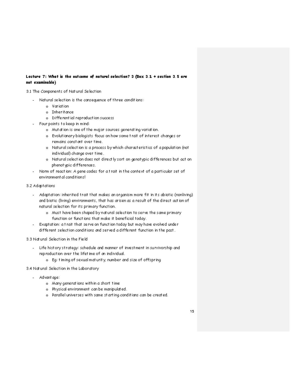 LSM2107 3 15 Lecture 7 What is the of natural selection? 3