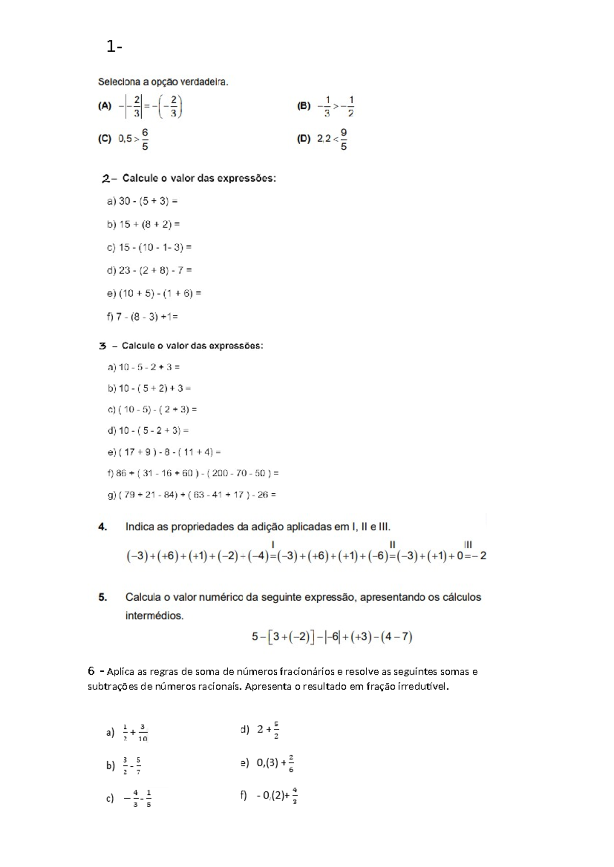 Expressoes numericas 7 ano - Matemática - 1- 6 - Aplica as regras de ...
