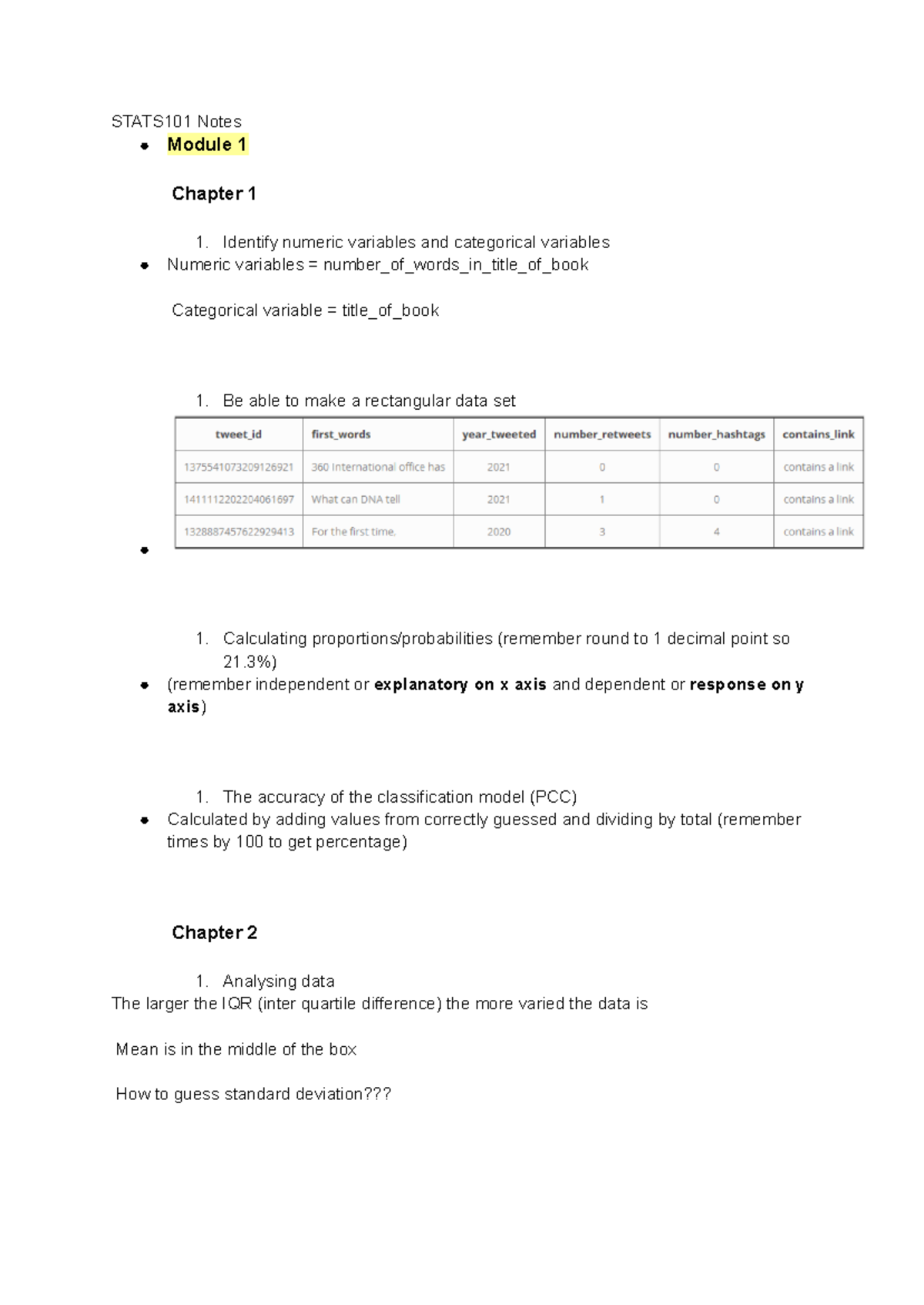 STATS101 Notes - Summary Introduction to Statistics - STATS101 Notes ...