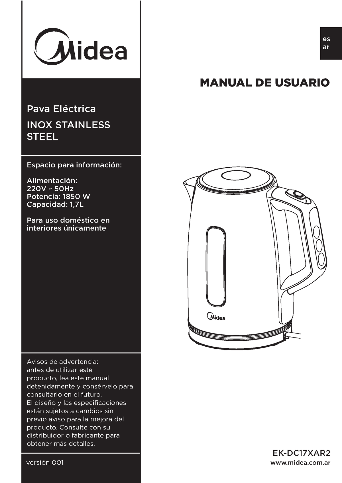 Pava Eléctrica Midea EK-DC17XAR2