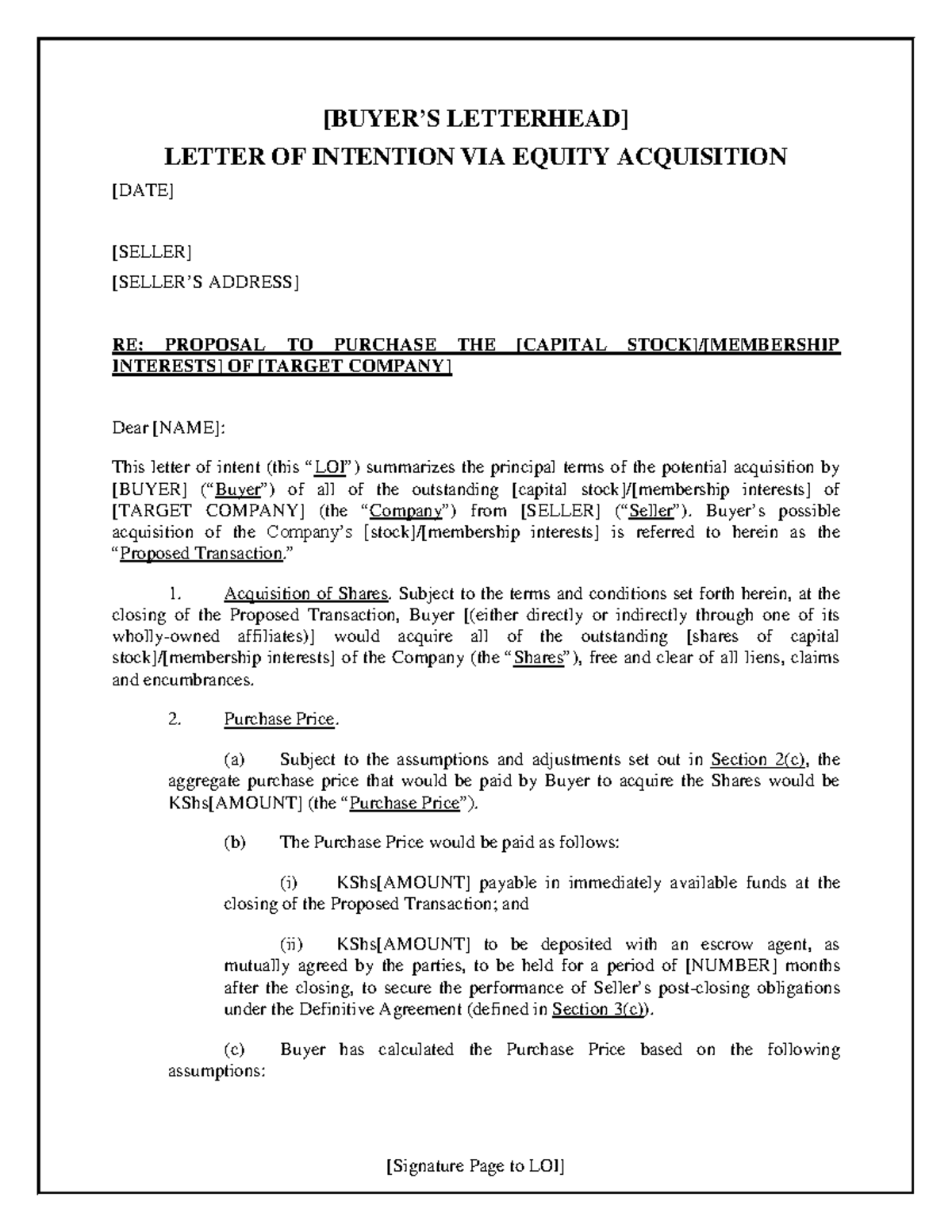 Form of LOI - Equity Acquisition COMP - [Signature Page to LOI] [BUYER ...