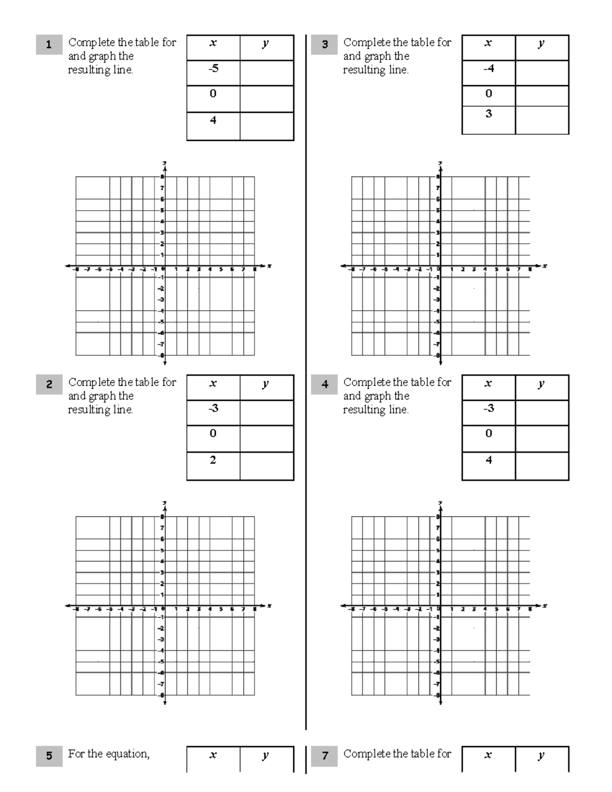 Graphing Lines Practice(1) - 1 Complete the table for and graph the ...