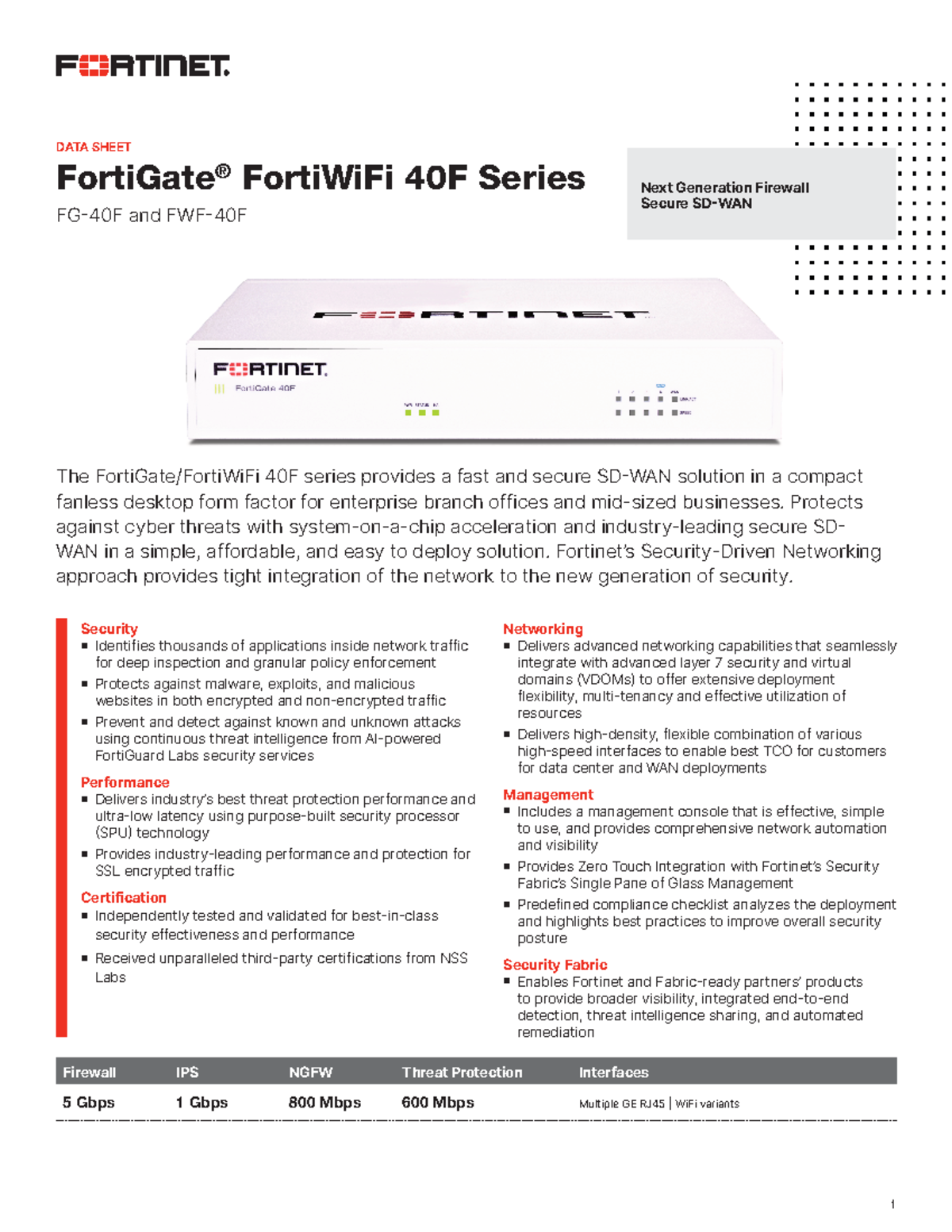 Fortigate Fortiwifi 40f Series - FortiGate ® FortiWiFi 40F Series FG ...