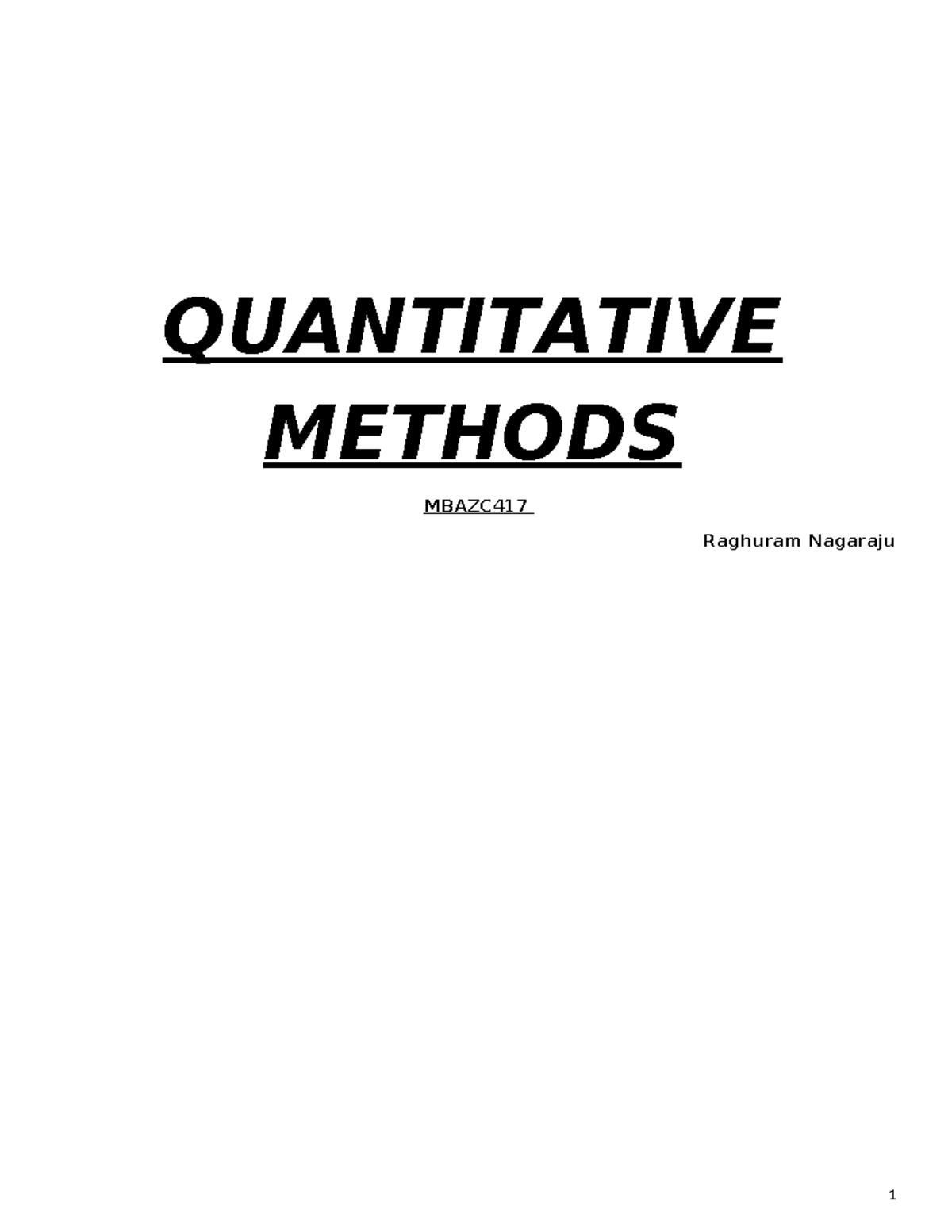 QM Formulas - QUANTITATIVE METHODS MBAZC Raghuram Nagaraju Contents ...