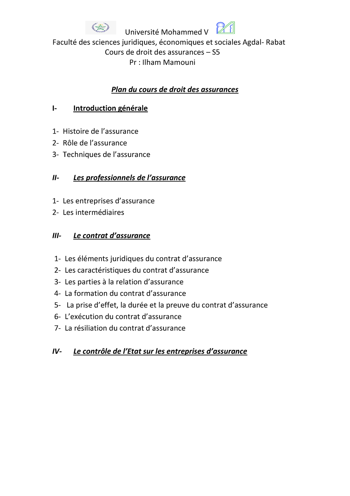 Support Cours De Droit Des Assurances S5.docx 2018 - FacultÈ Des ...