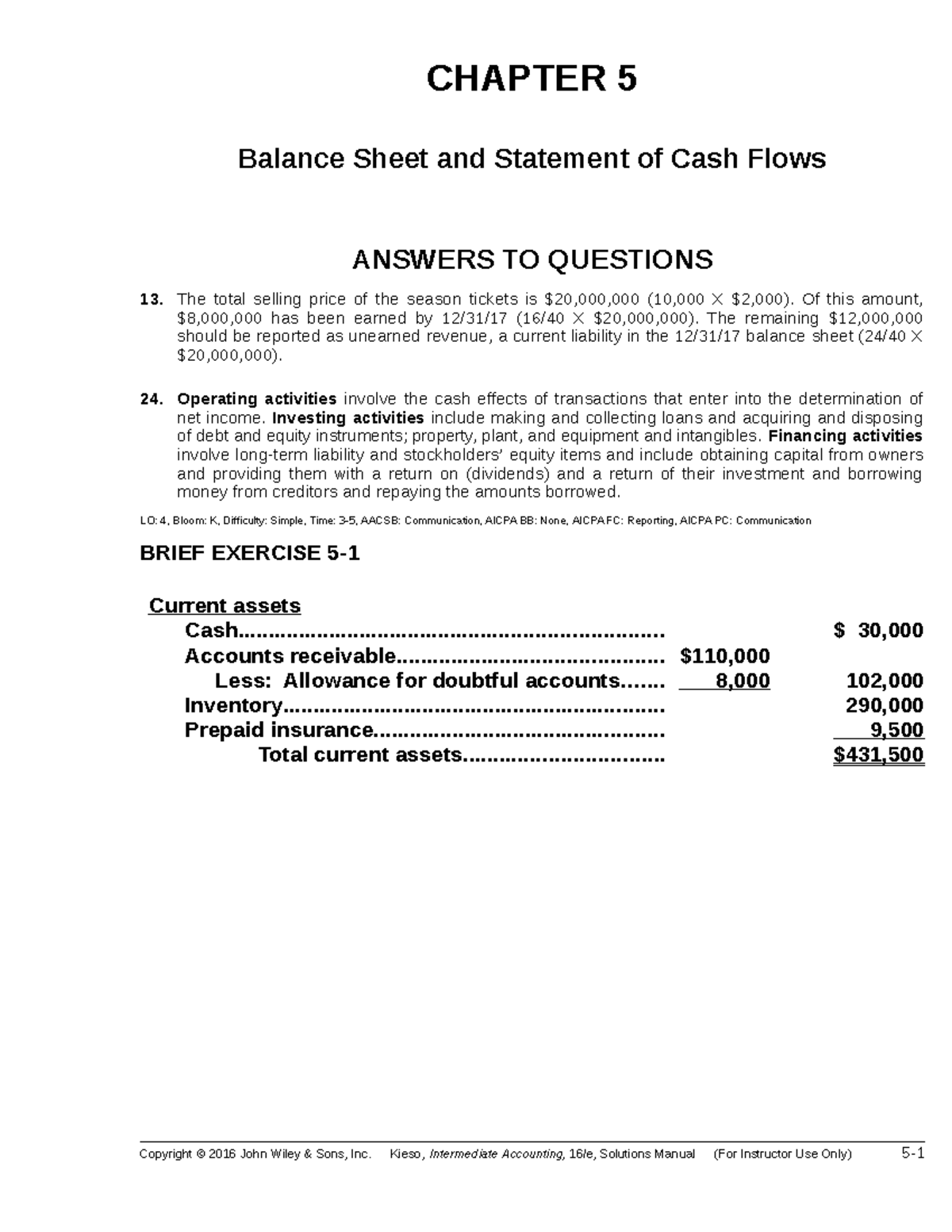 Chapter 5 Homework - CHAPTER 5 Balance Sheet And Statement Of Cash ...