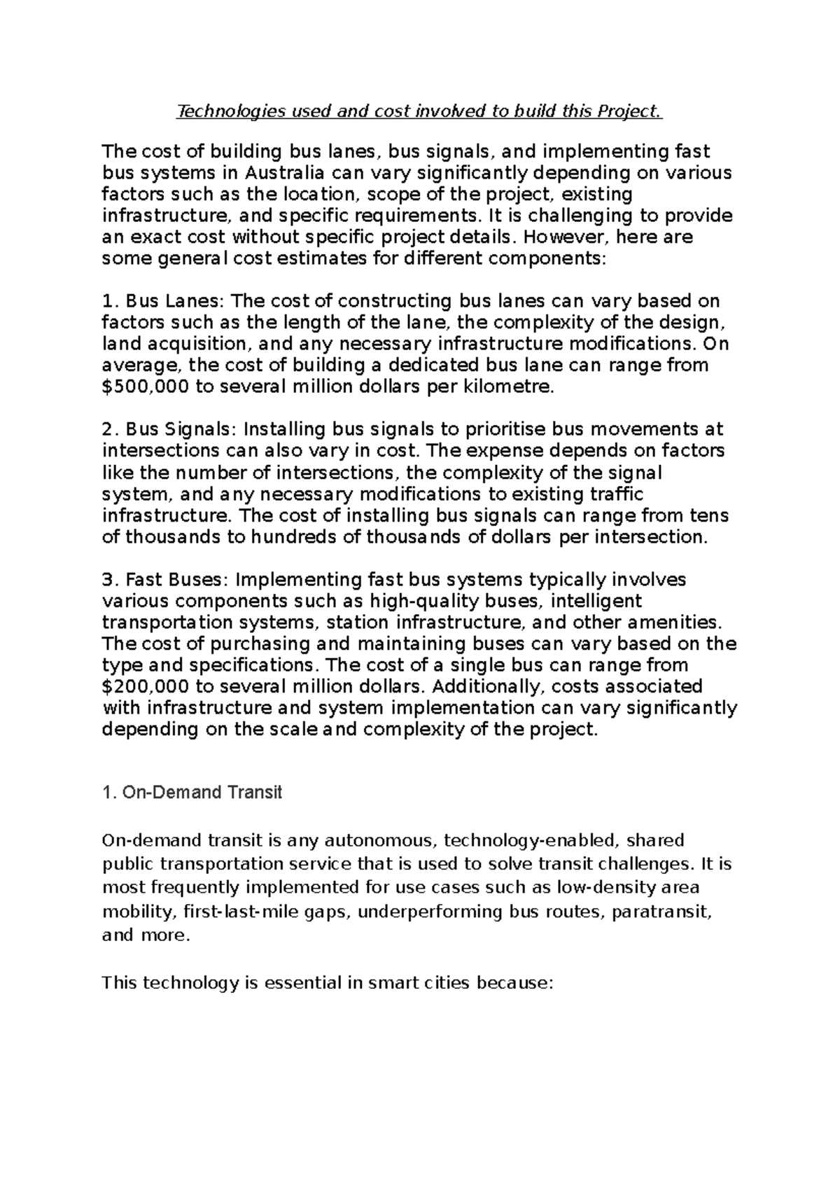 Engineering Projects Draft 1 - Technologies used and cost involved to ...