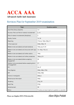 ACCA AAA Notes By Alan Biju Palak ACCA - ACCA Paper AAA Advanced Audit ...