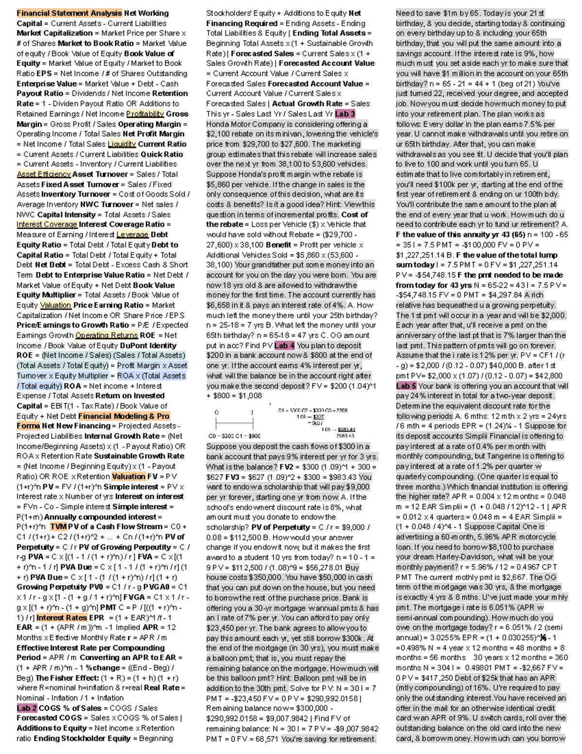 FIN 300 Midterm Cheat Sheet - Financial Statement Analysis Net Working ...