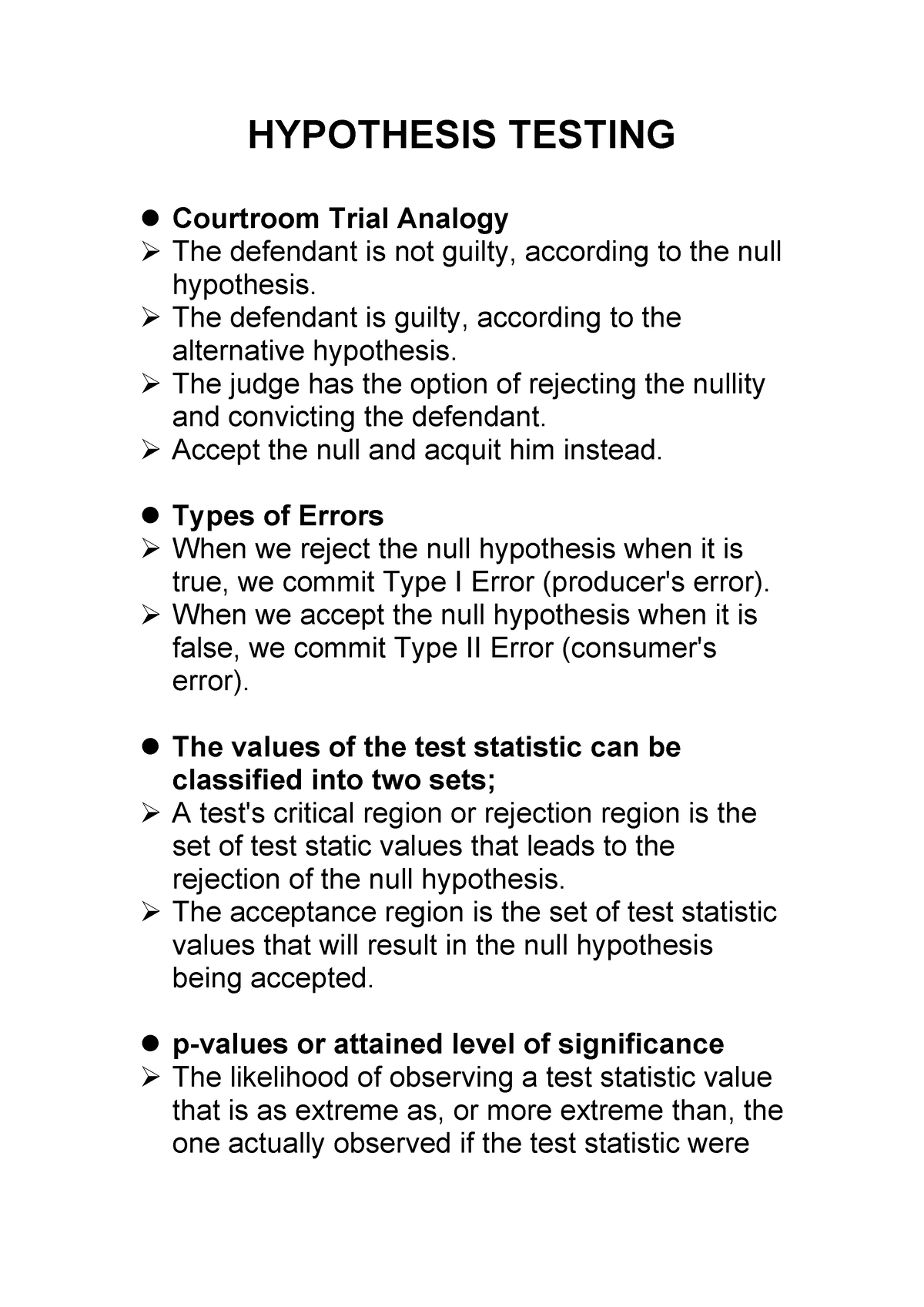 Hypothesis Testing - HYPOTHESIS TESTING Courtroom Trial Analogy The ...