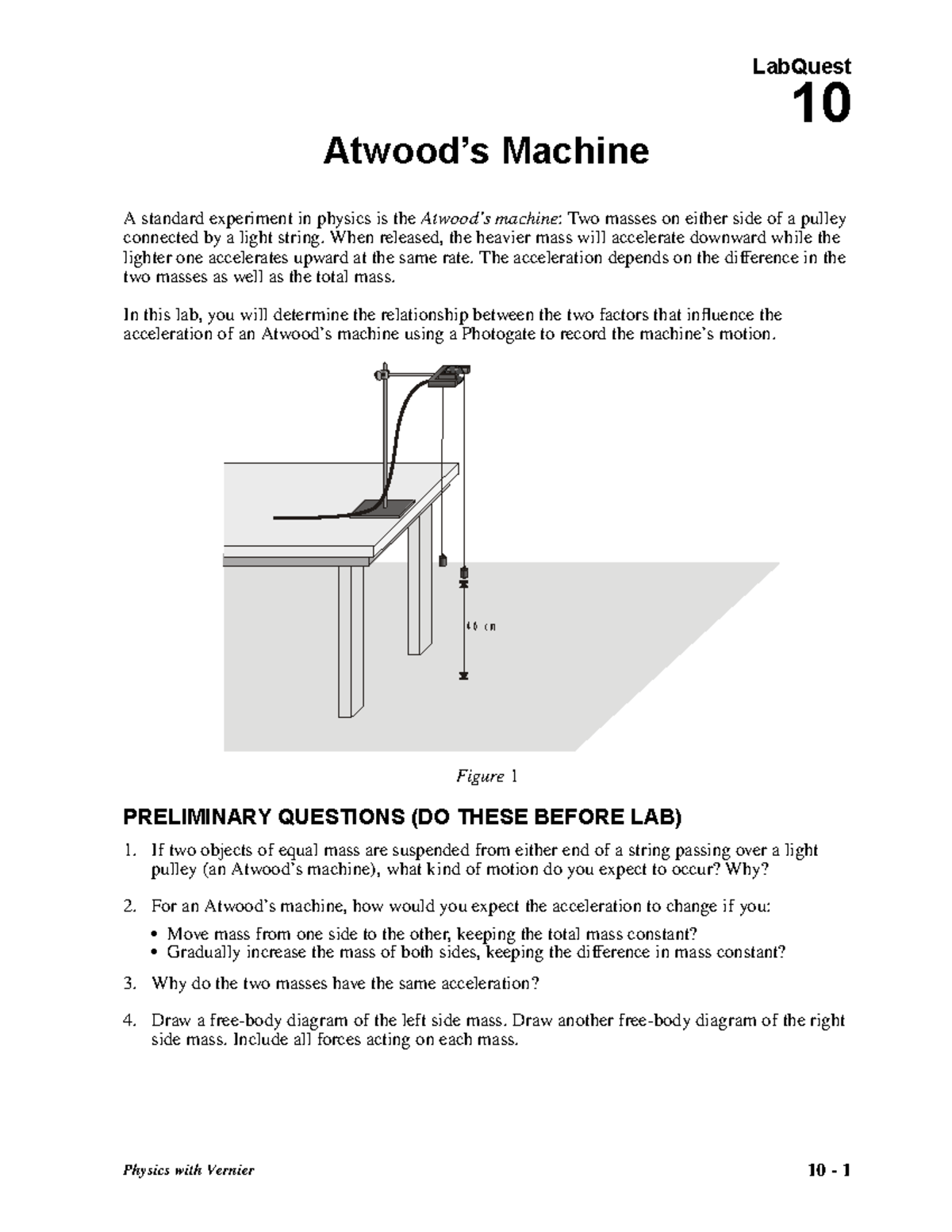 Atwood Machine LQ CC NGSS 10 Atwood’s Machine A standard experiment