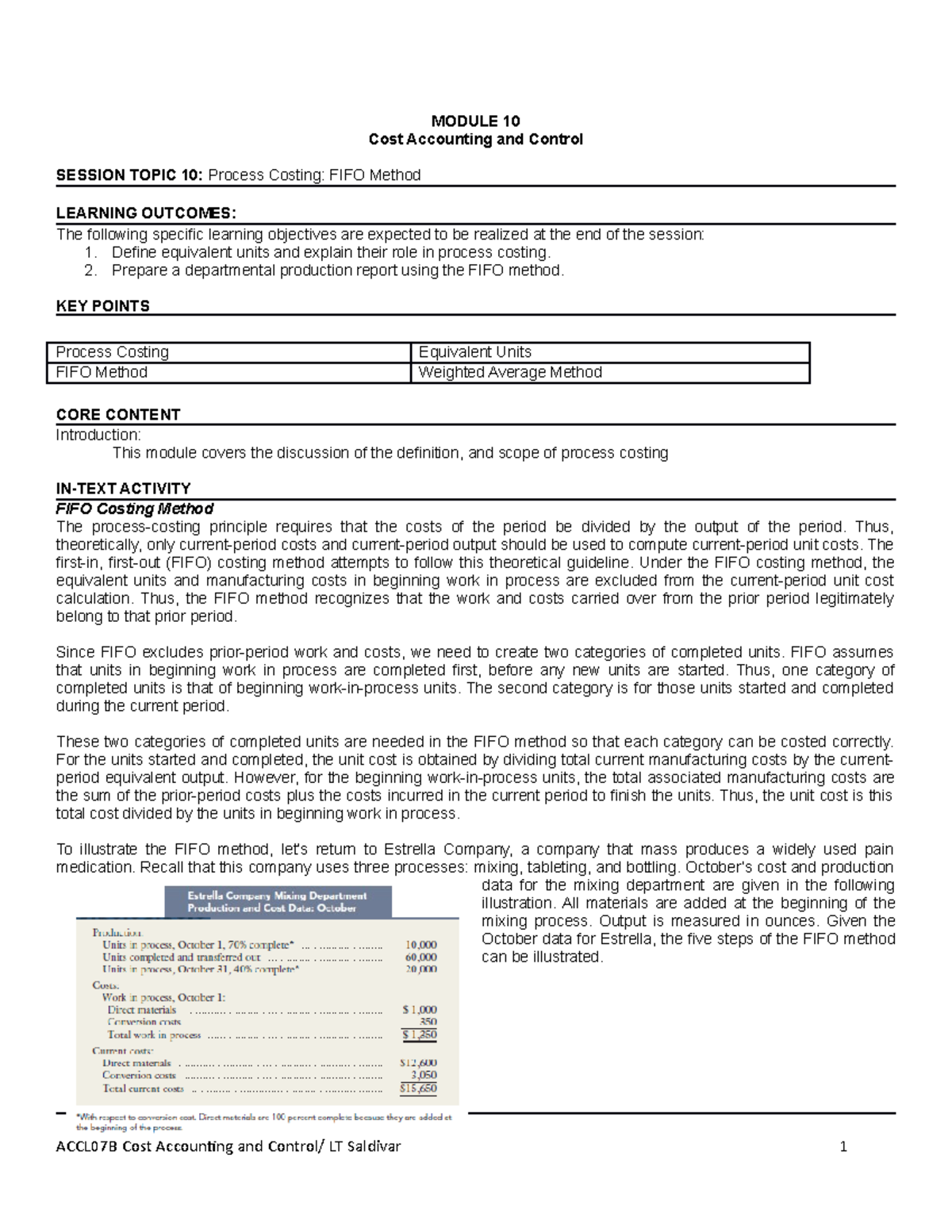 ACCN07B. Module 10 - Process Costing - FIFO Method - Cost Accounting ...