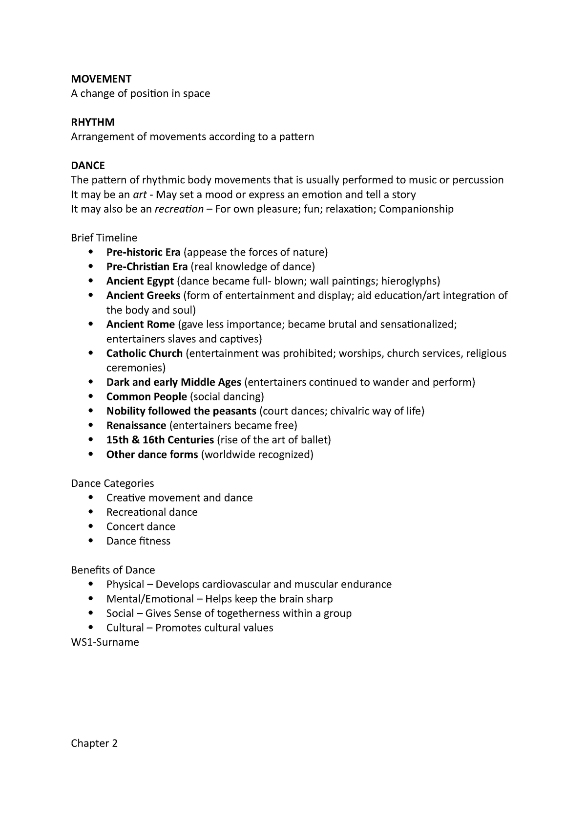 Rythmic - lecture - MOVEMENT A change of position in space RHYTHM ...