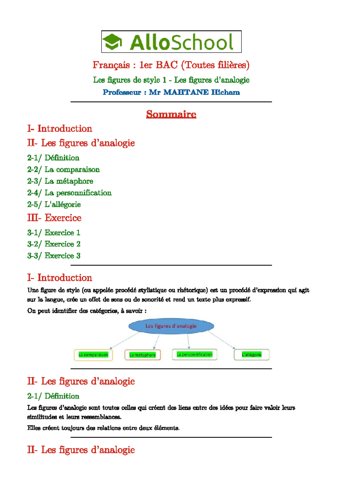 Les Figures De Style 1 Les Figures D Analogie - Droit Langue Française ...