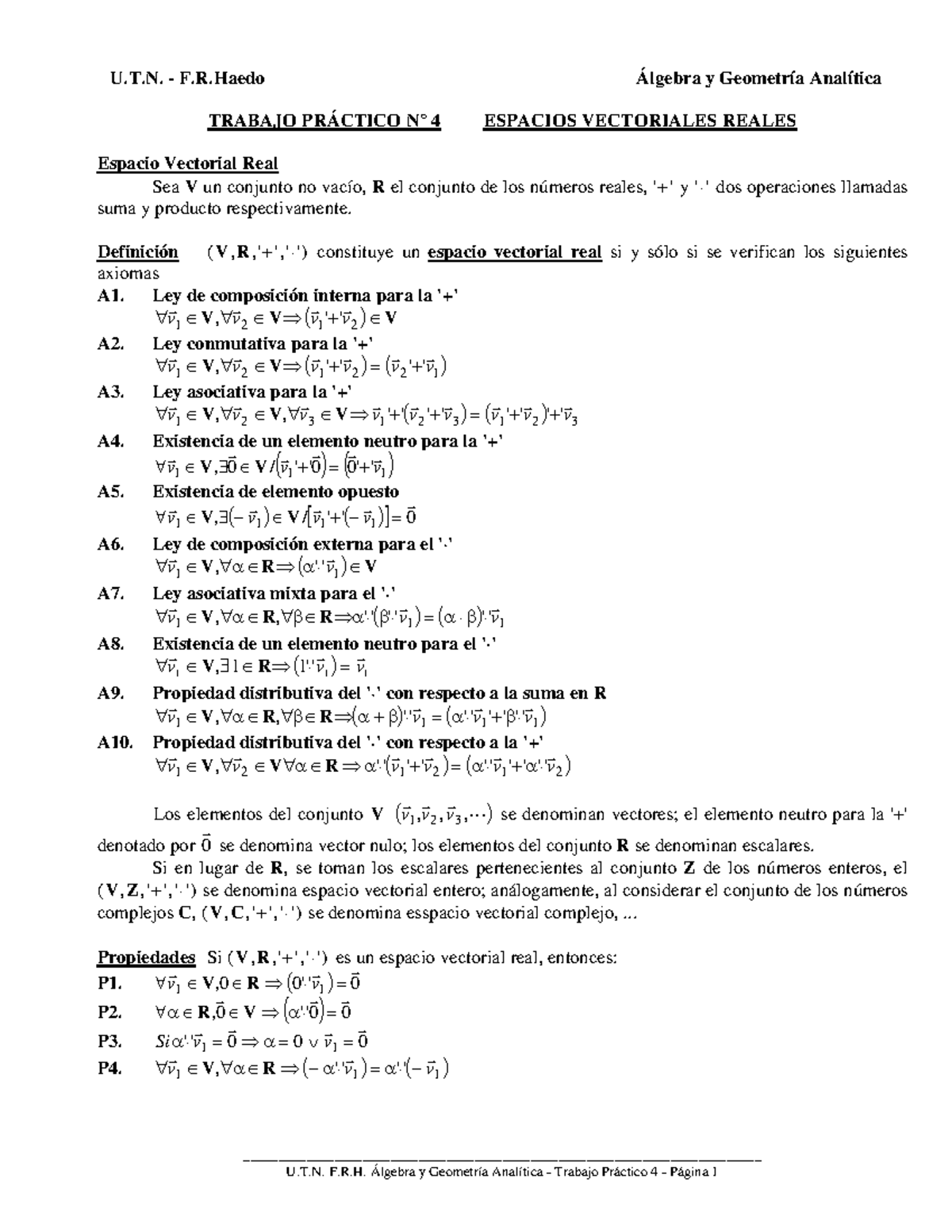 Guia 4 Algebra Y Geometria Analitica - U.T. F.R Y TRABAJO 4 ESPACIOS ...