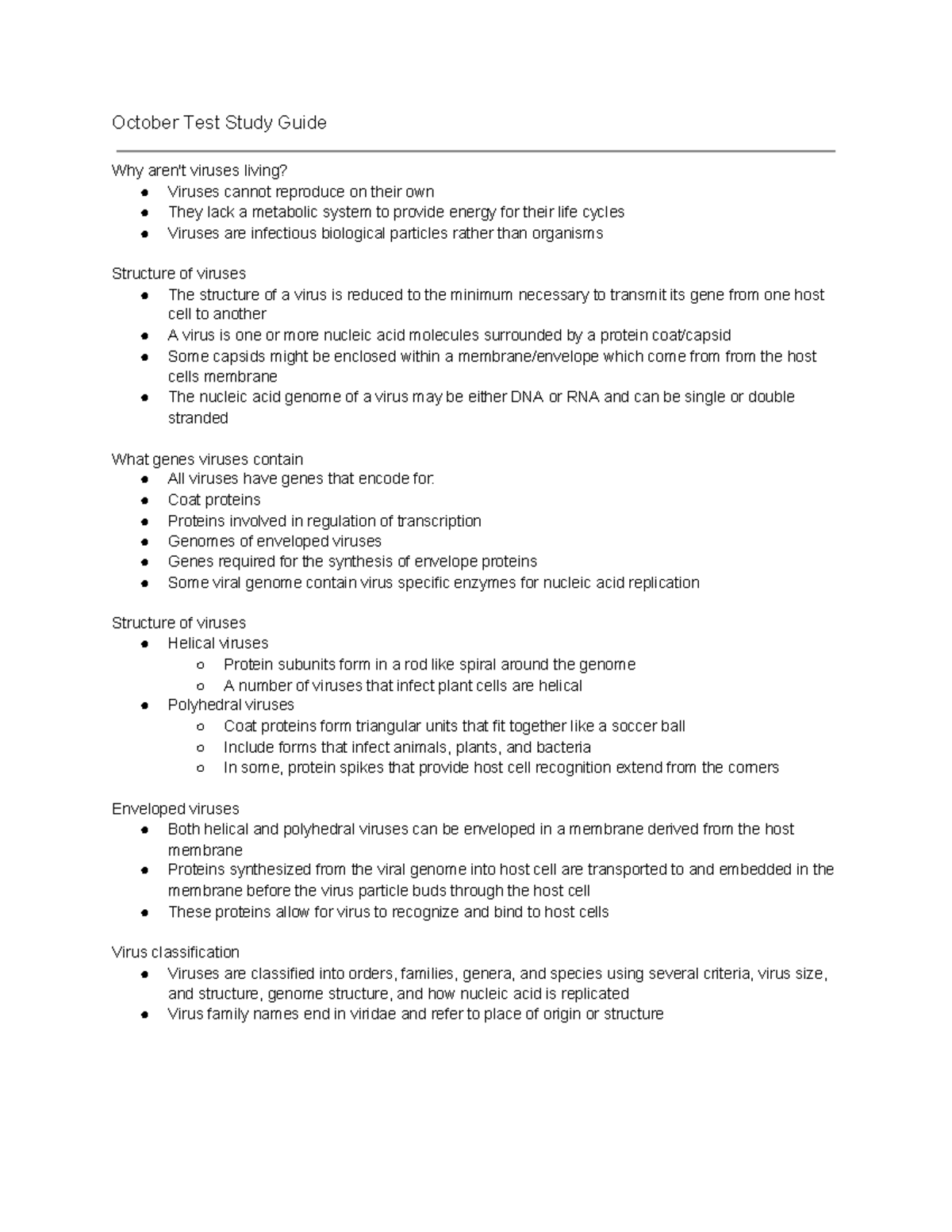 October test Study Guide - October Test Study Guide Why aren't viruses ...