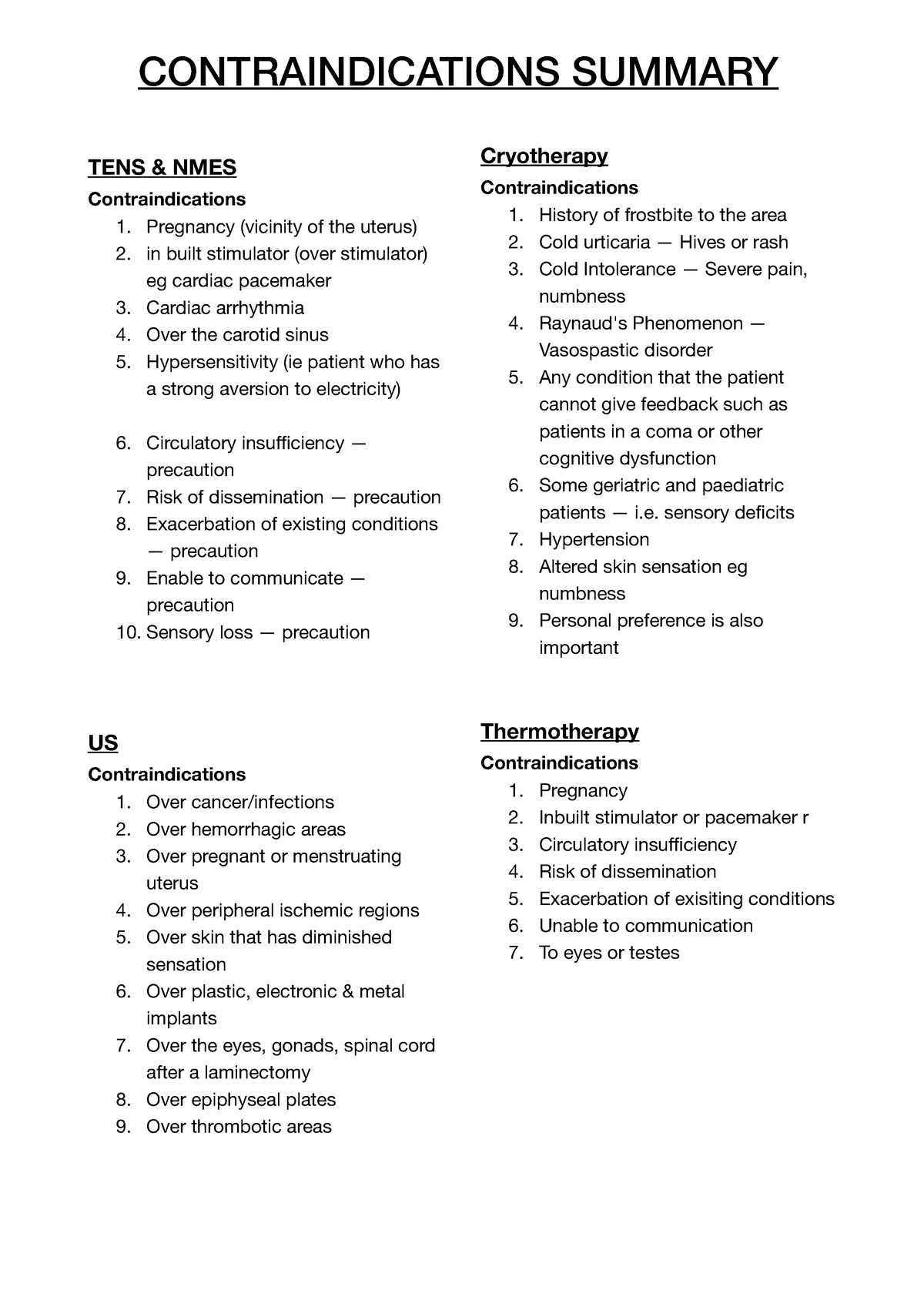 Contraindications summary - TENS & NMES Contraindications 1. Pregnancy ...