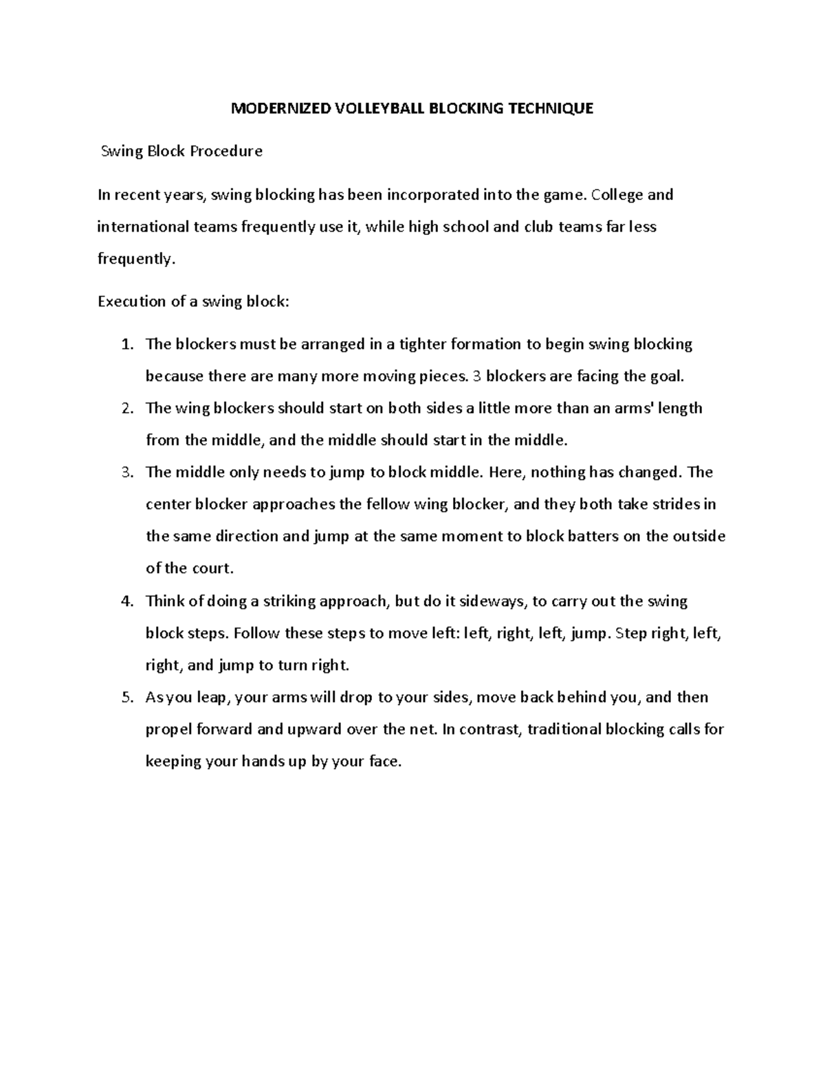 Modernized Volleyball Blocking Technique MODERNIZED VOLLEYBALL