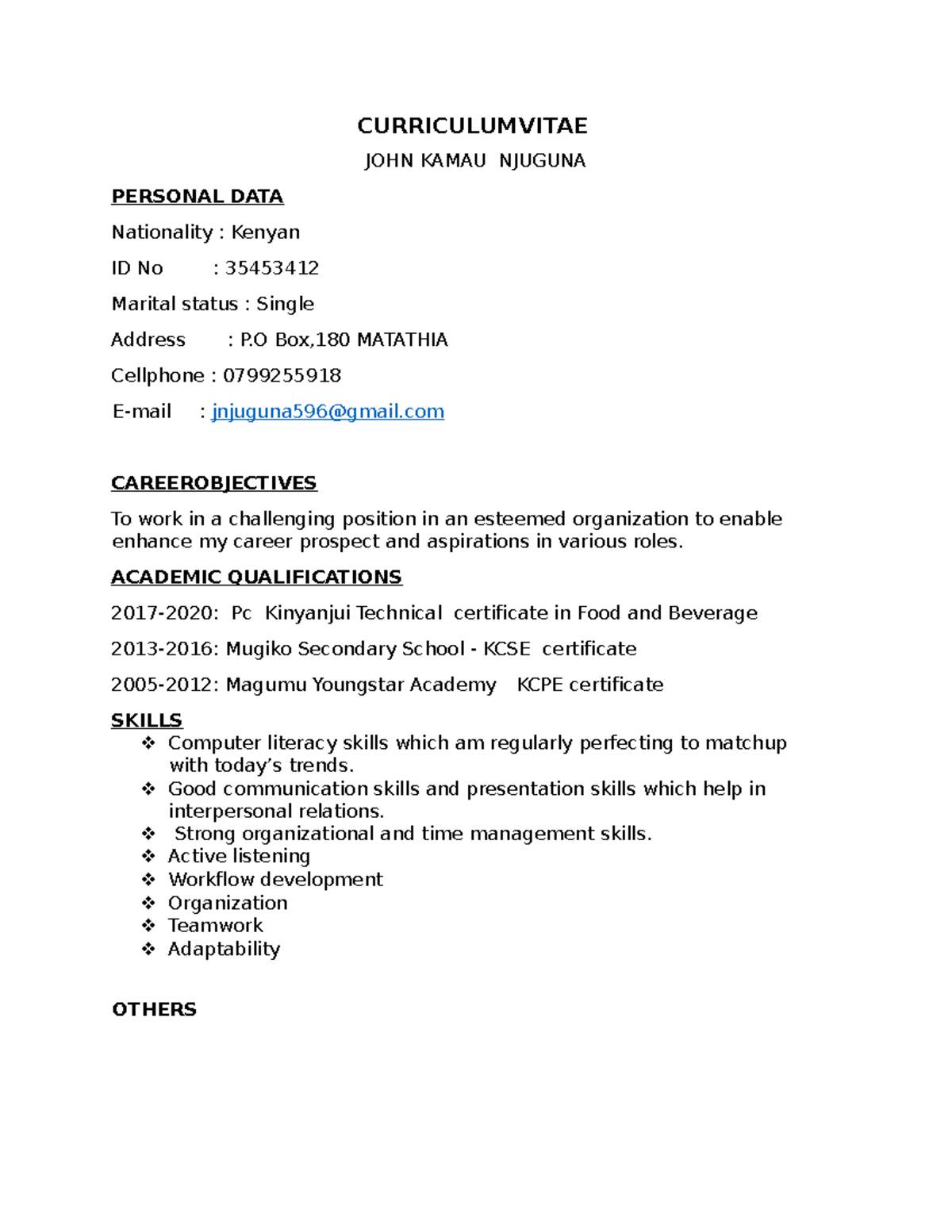 Kamau njuguna cv - essay - Afro American literature - UoN - Studocu