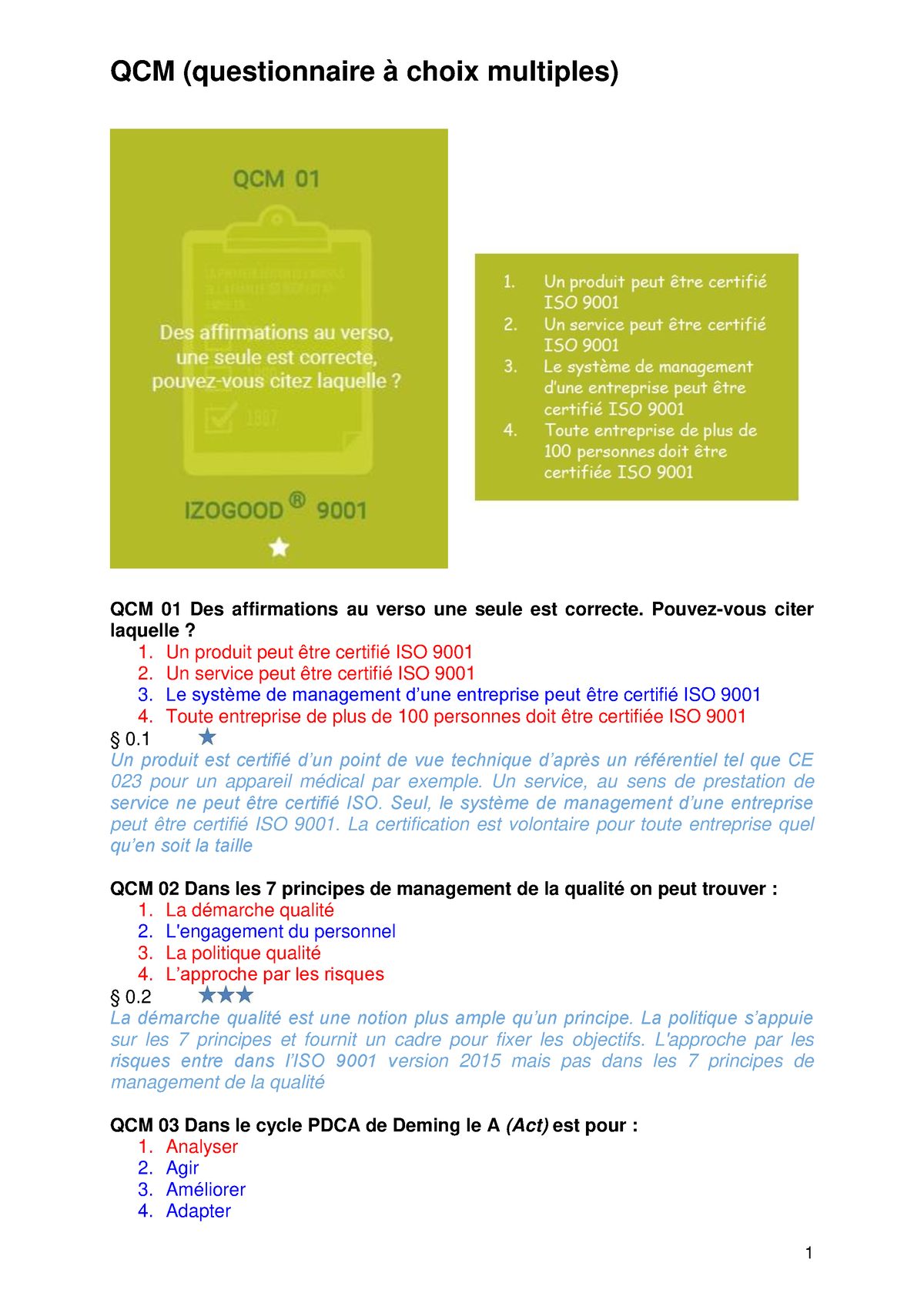 Les 5 Premières Cartes B QCM - 1 QCM (questionnaire à Choix Multiples ...