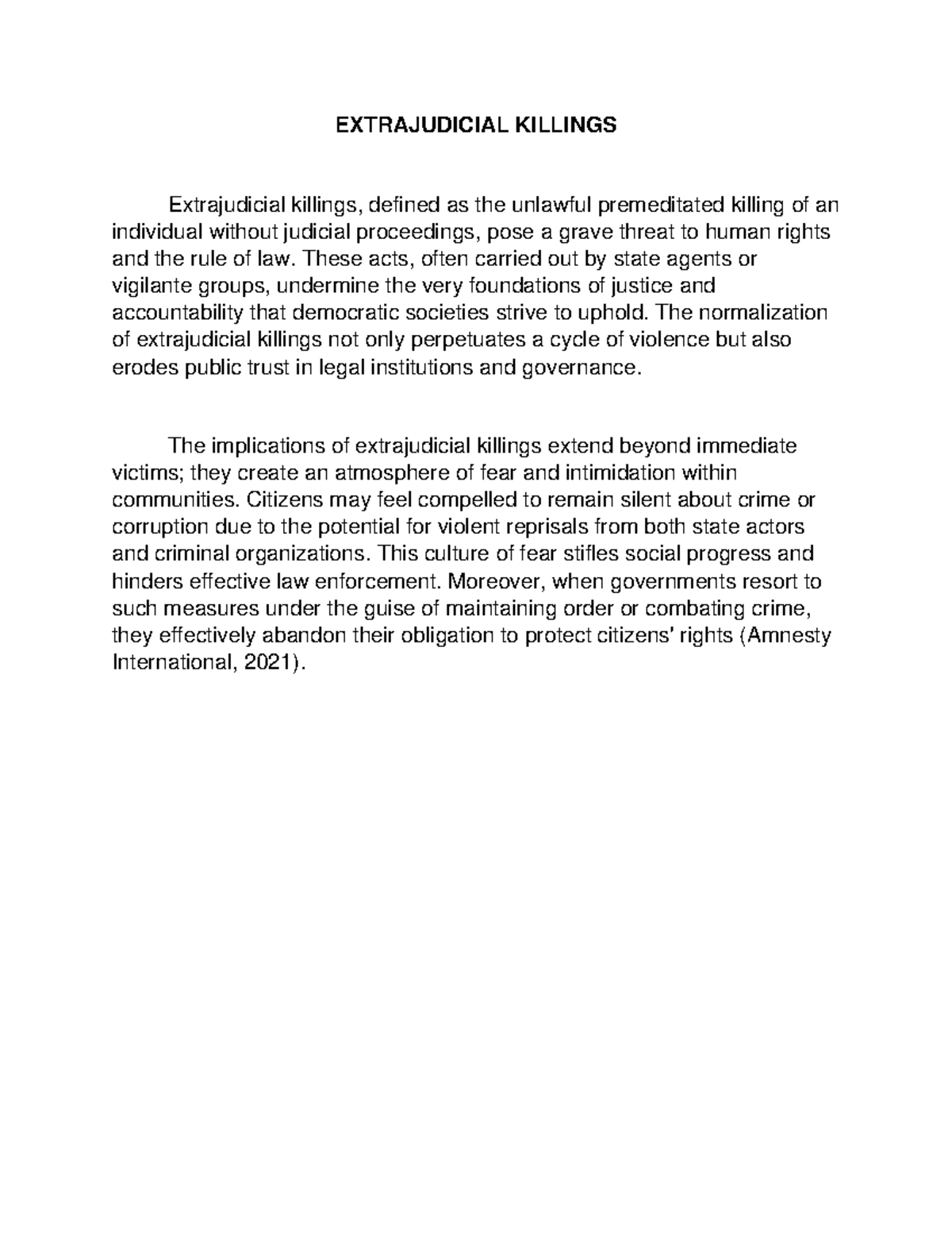 Extrajudicial Killings - EXTRAJUDICIAL KILLINGS Extrajudicial killings ...