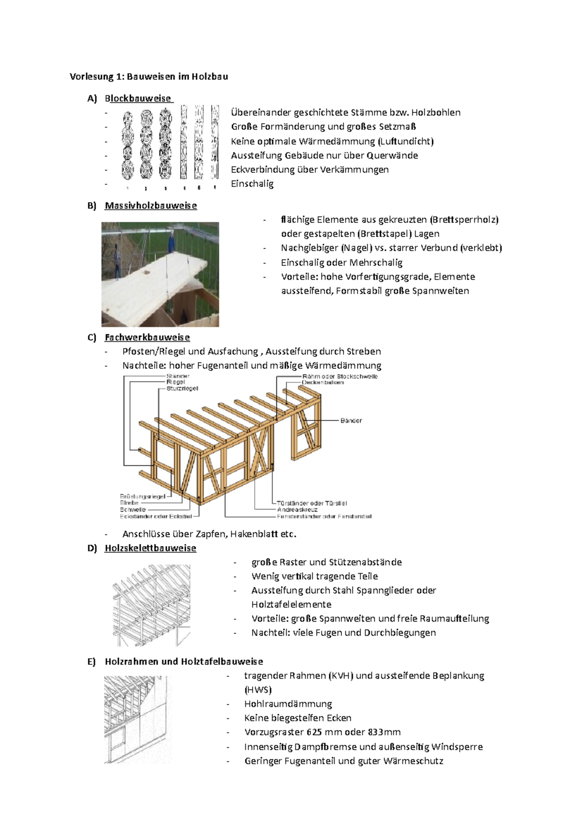 Holzbau Ergänzung - Vorlesung 1: Bauweisen im Holzbau A) Blockbauweise