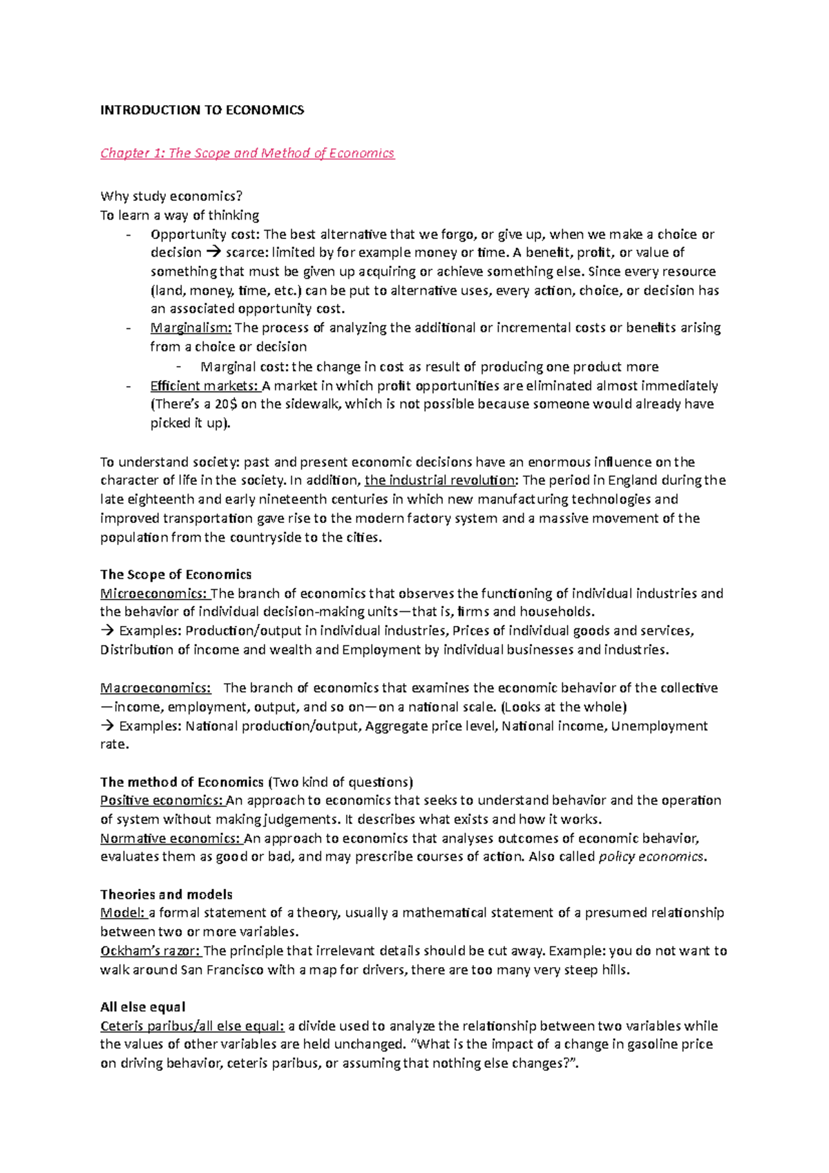 Introduction TO Economics - INTRODUCTION TO ECONOMICS Chapter 1: The