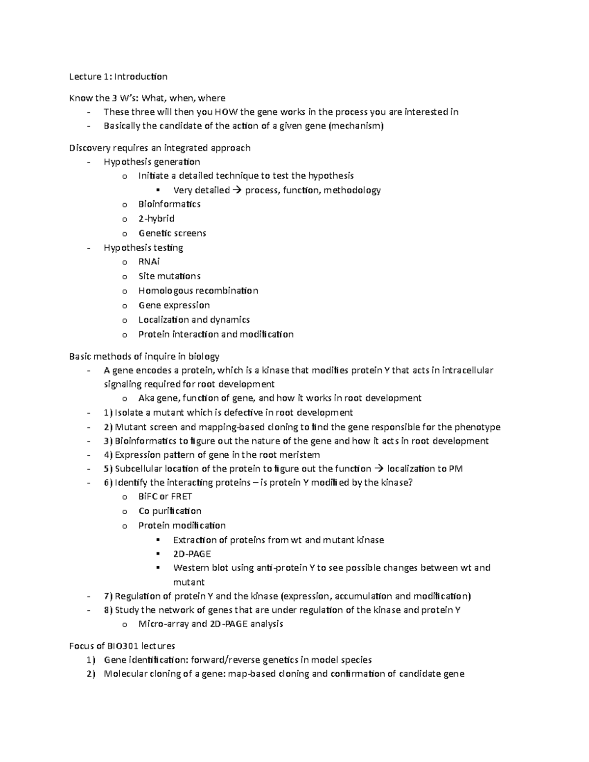 BIOL301 Lecture notes - Lecture 1: Introduction Know the 3 W’s: What ...