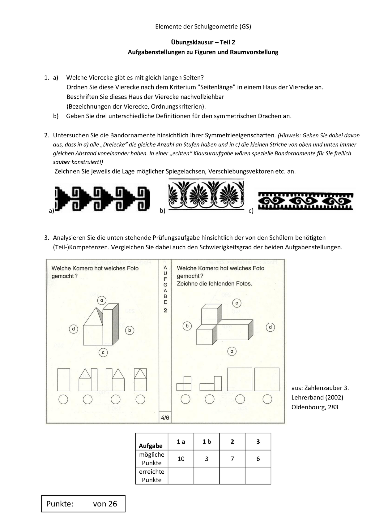 Uebungsklausur Teil2 Ss18 Elemente Der Schulgeometrie Studocu