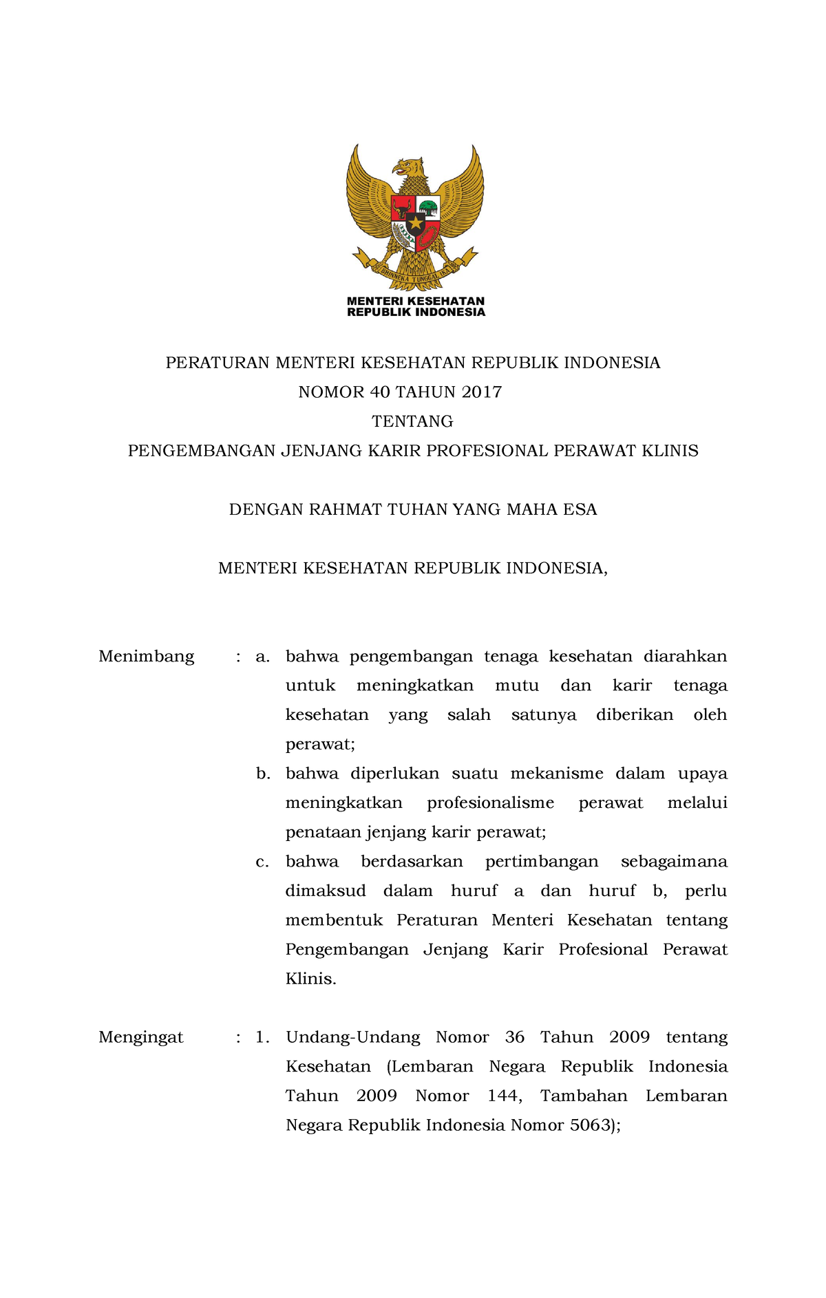 PMK No - PERATURAN MENTERI KESEHATAN REPUBLIK INDONESIA NOMOR 40 TAHUN ...