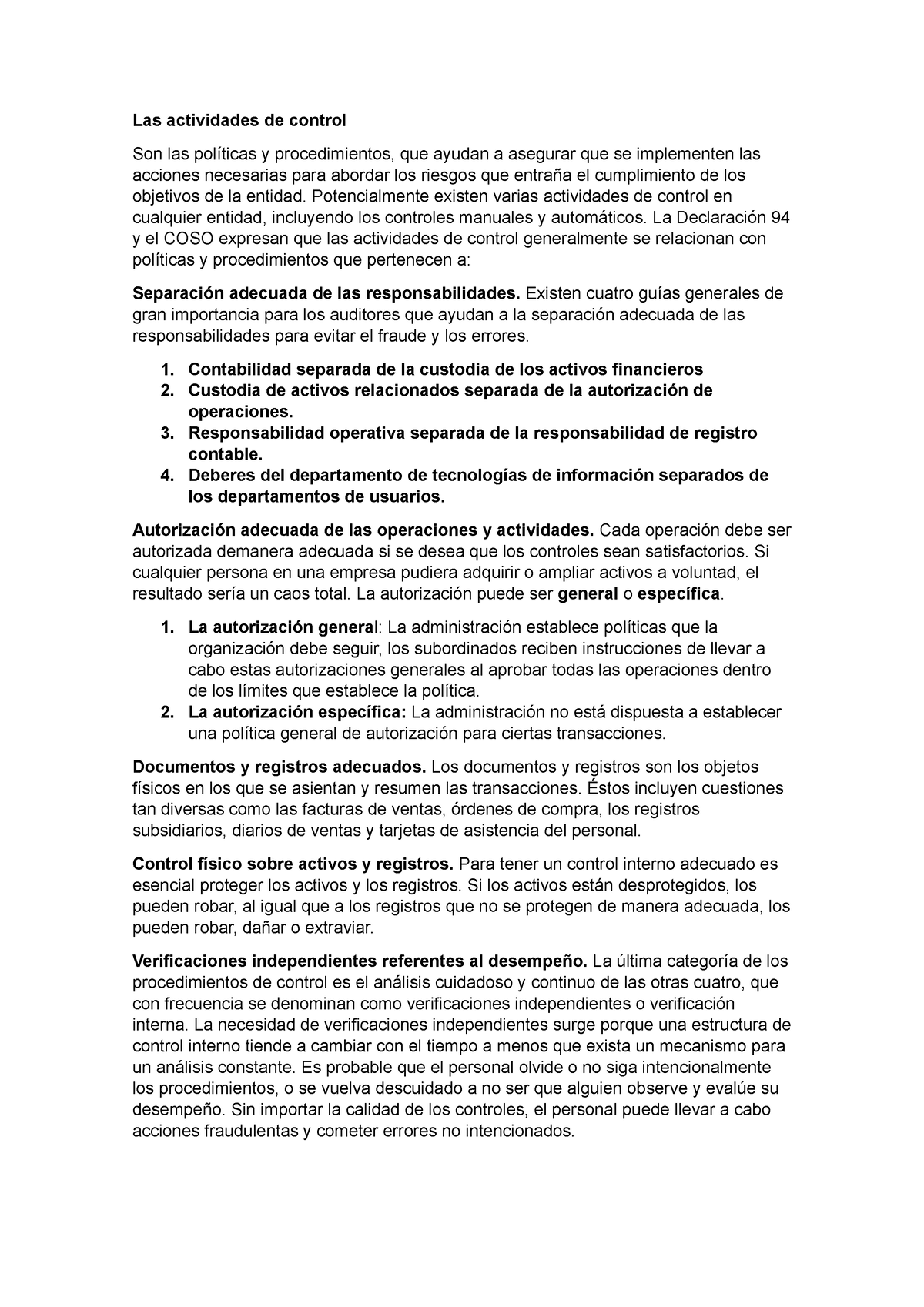 Actividades De Control Noé Las Actividades De Control Son Las Políticas Y Procedimientos Que 0744