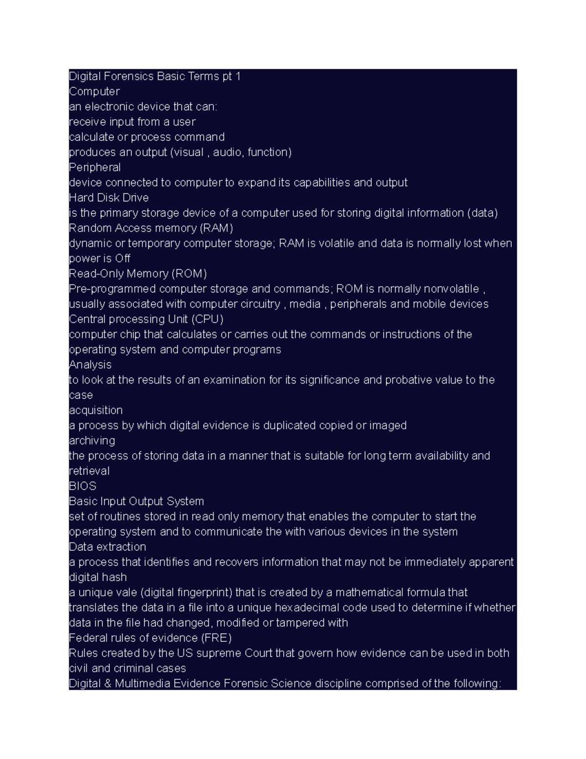Digital Forensics Basic Terms pt 1 title , subject , location , comments MAC times metadata