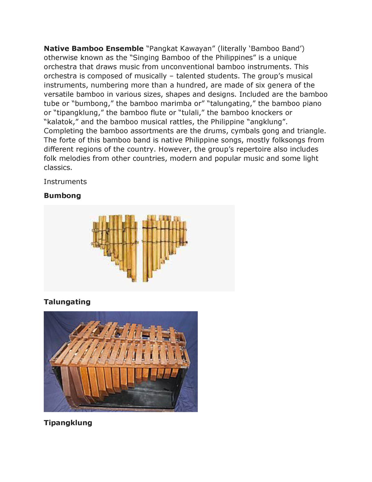 Fuera de servicio destilación Manual Native-Bamboo-Ensemble - Native Bamboo Ensemble “Pangkat Kawayan”  (literally 'Bamboo Band') - Studocu