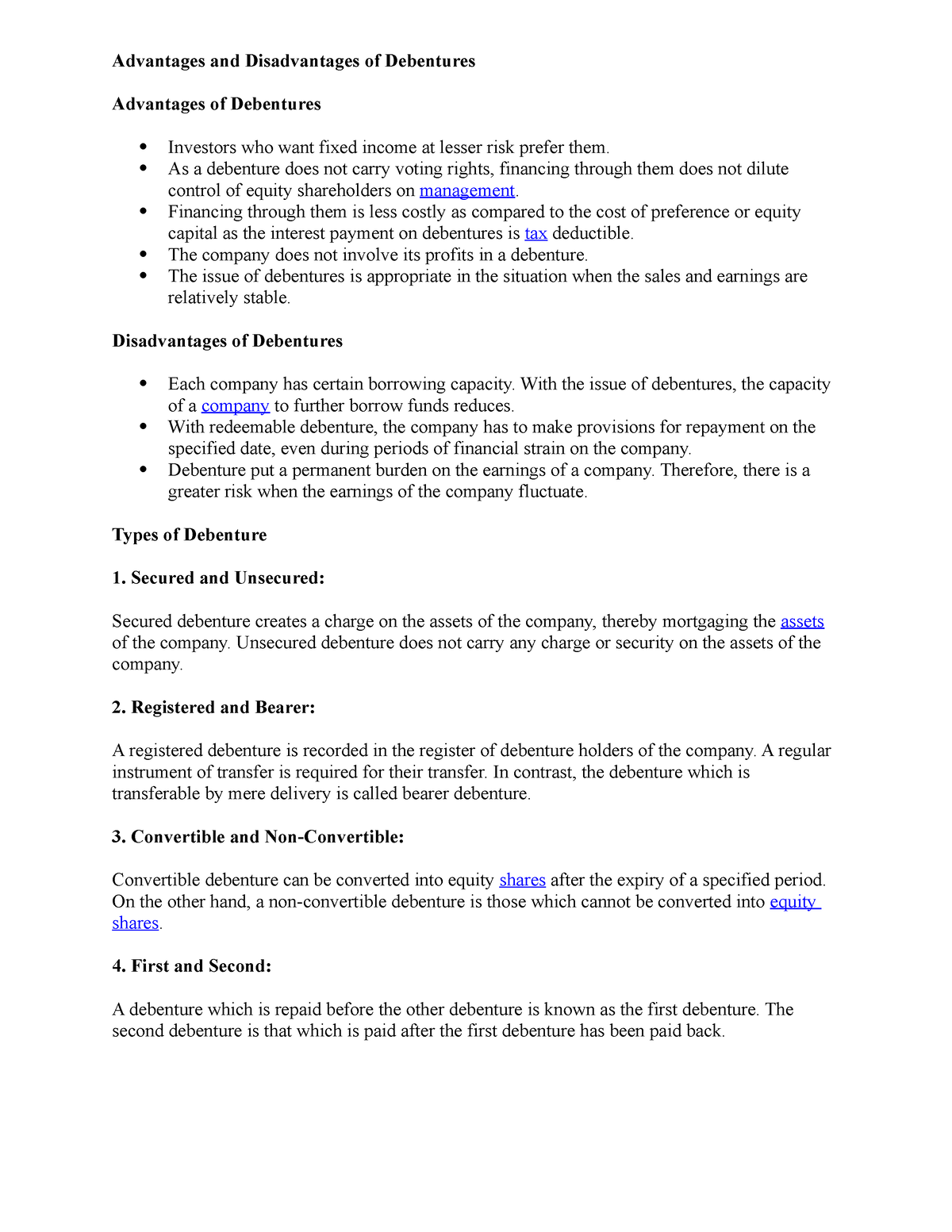 Advantages And Disadvantages Of Debentures - Financial Economics - Studocu