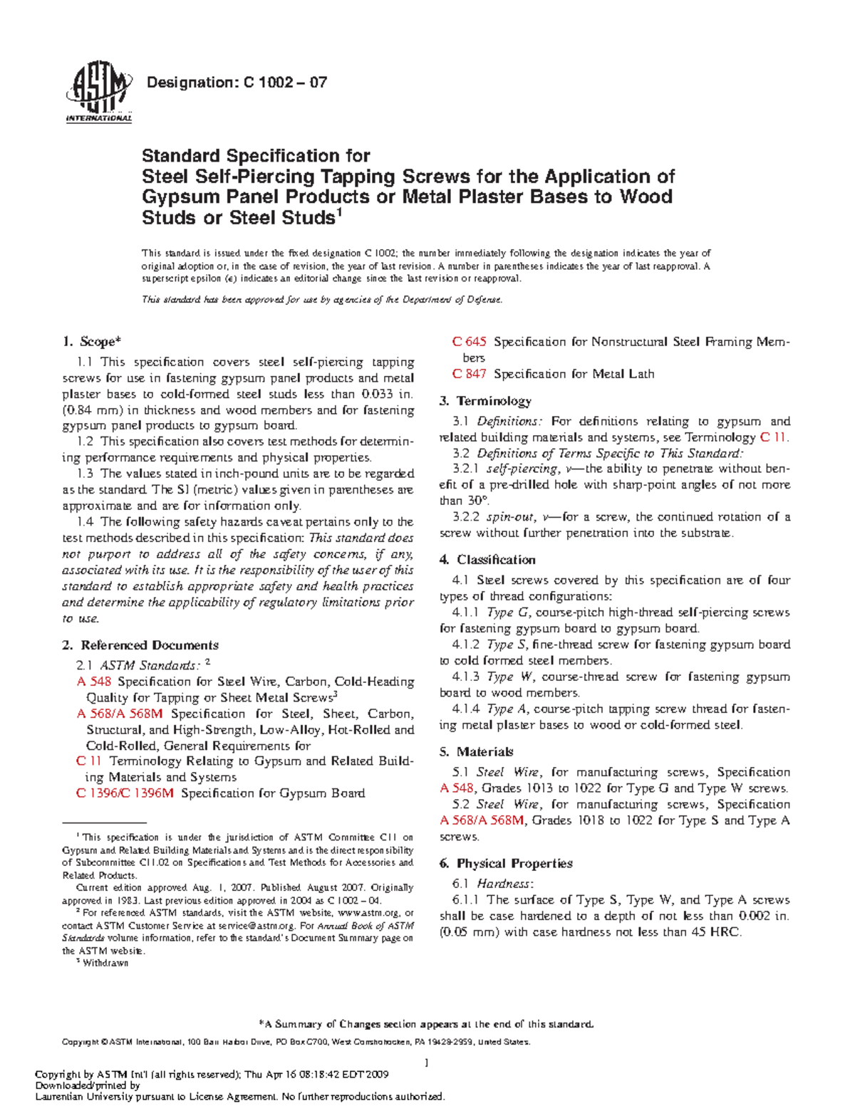 C1002 - Designation: C 1002 – 07 Standard Specification for Steel Self ...