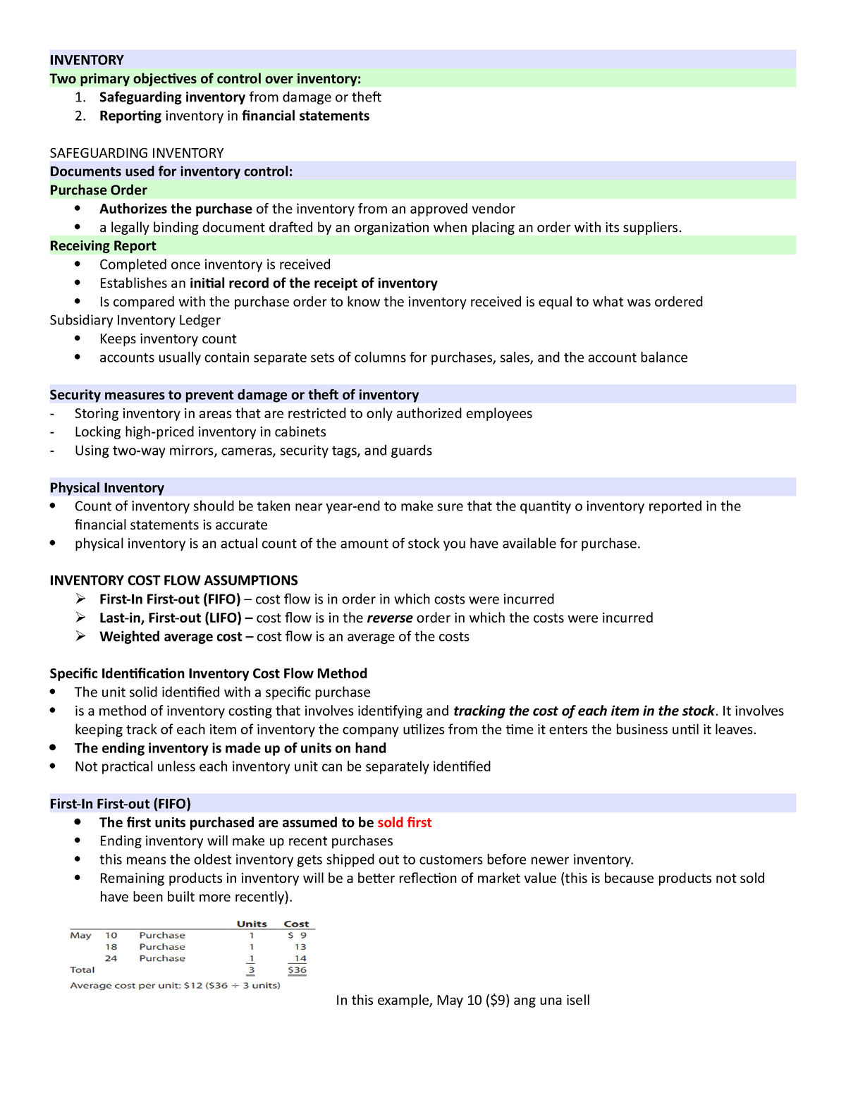 Inventory - INVENTORY Two primary objectives of control over inventory ...