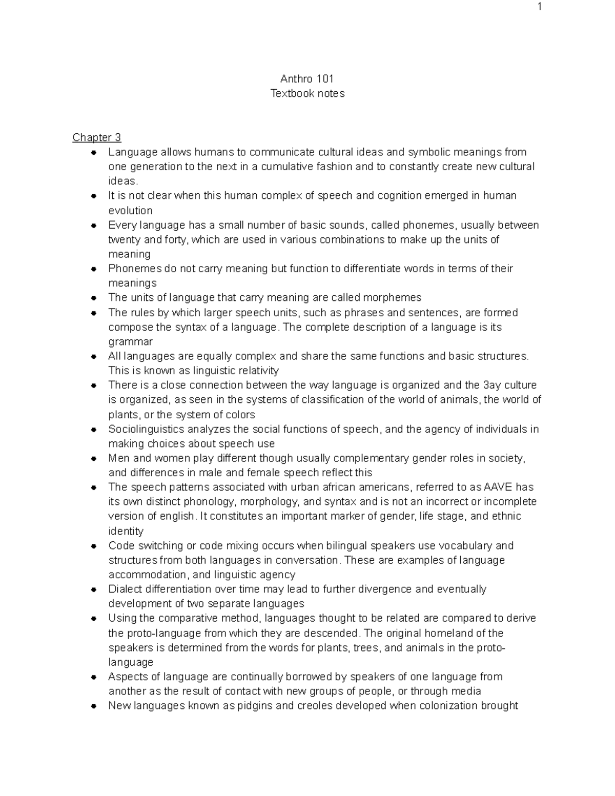 ANT 101 The Tapestry of Culture - 1 Anthro 101 Textbook notes Chapter 3 ...