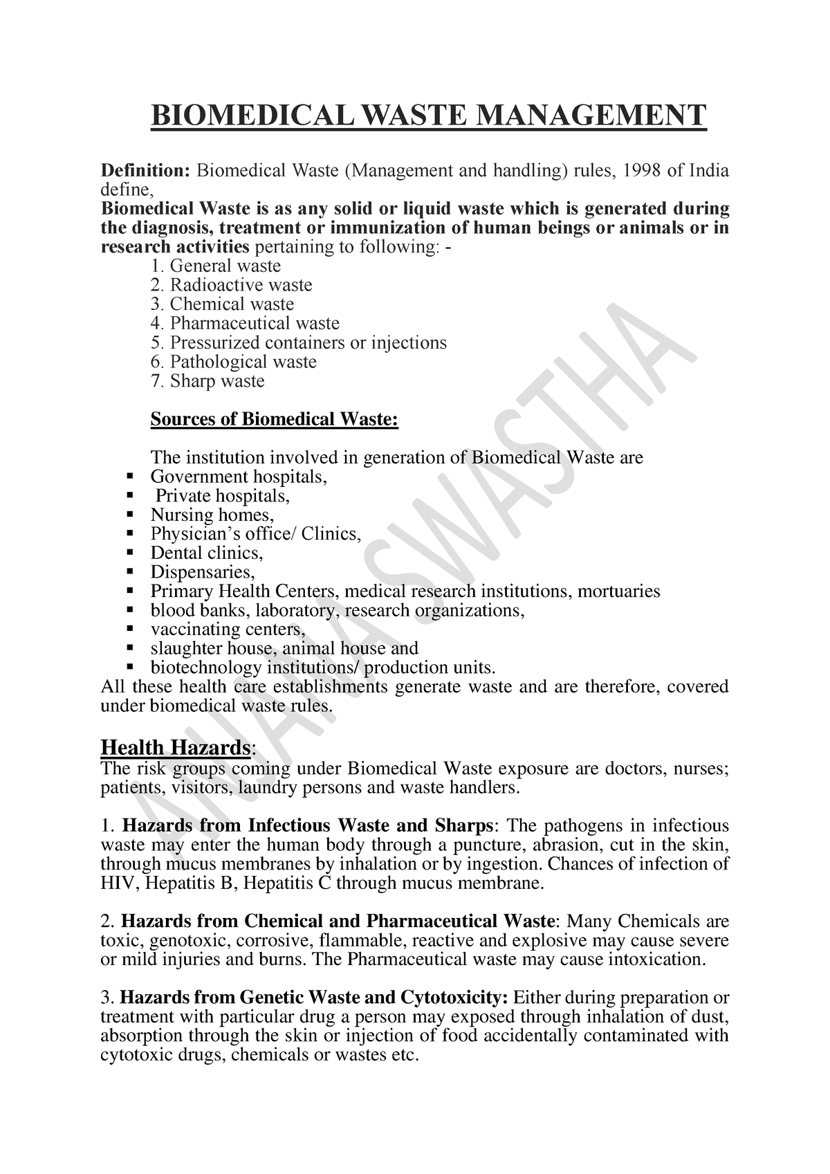assignment of biomedical waste management