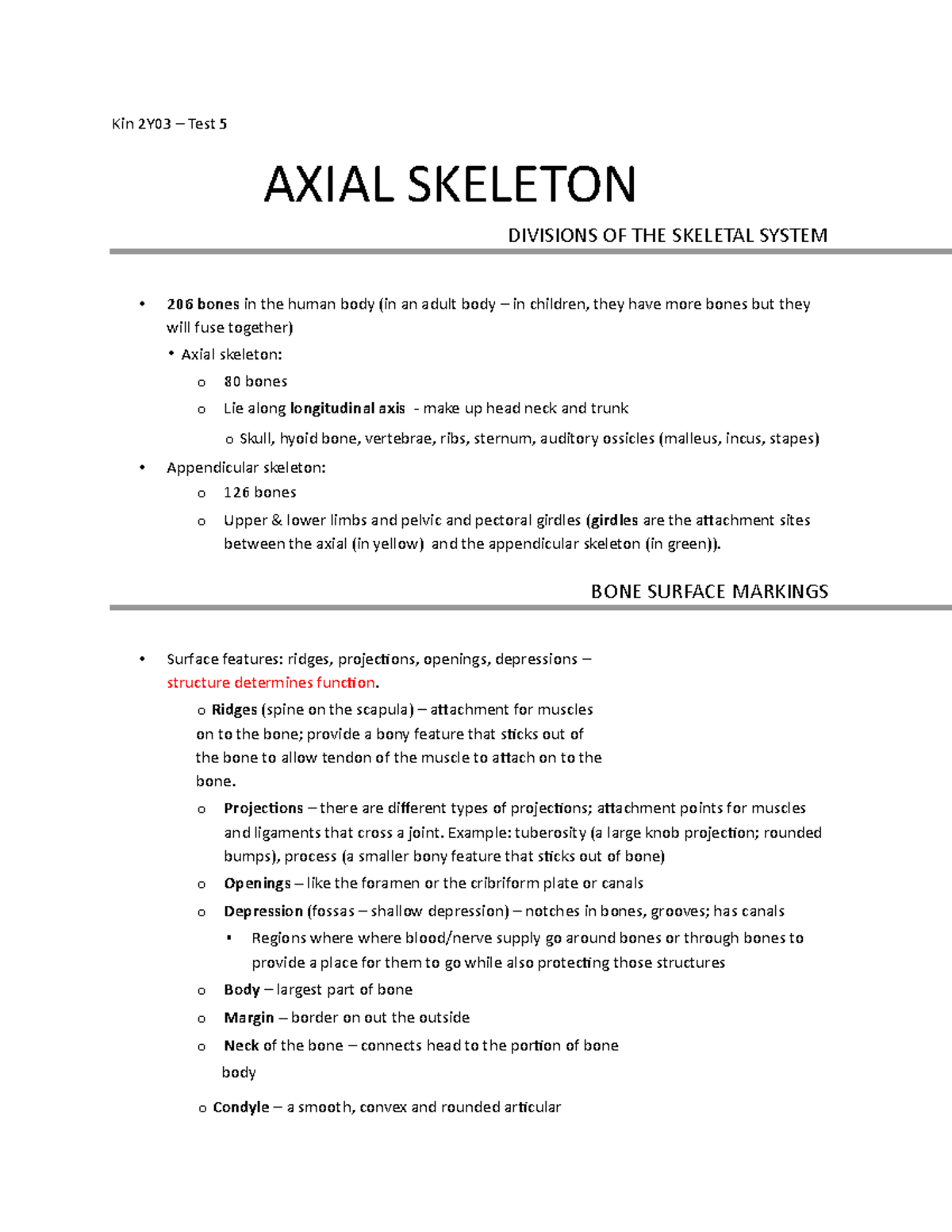 Kin 2Y03 - Test 5 LECTURE NOTES - Kin 2Y03 – Test 5 AXIAL SKELETON ...