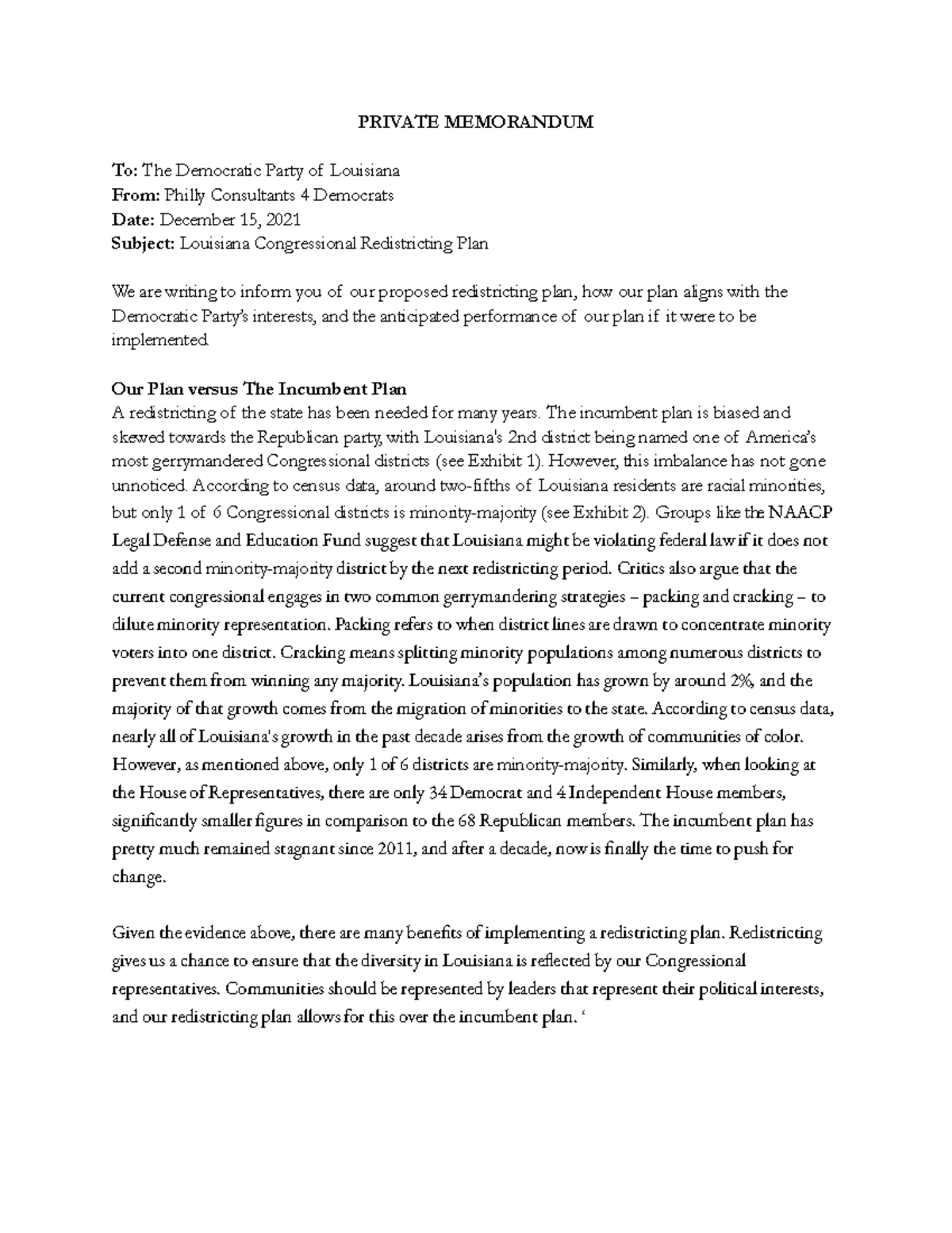 OIDD Case 4 - Written Memo - PRIVATE MEMORANDUM To: The Democratic ...
