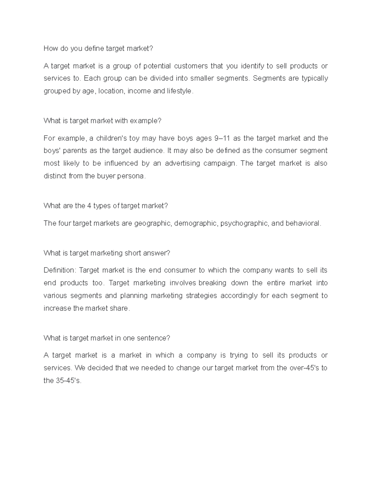 Target market one - This is the lecture notes I provided for every ...