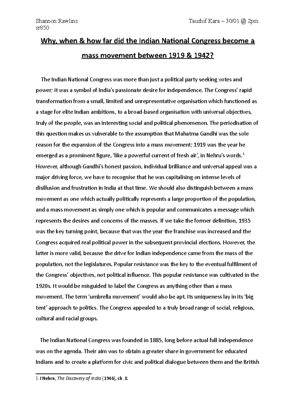 Essay about the Indian National Congress for Part 1 Paper 23 of ...