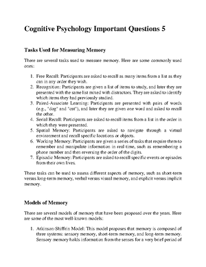 Cognitive Psychology Important Questions 1 - This field of psychology ...