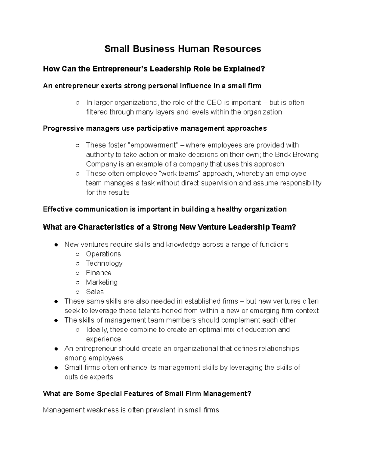 Small Business Human Resources Studocu