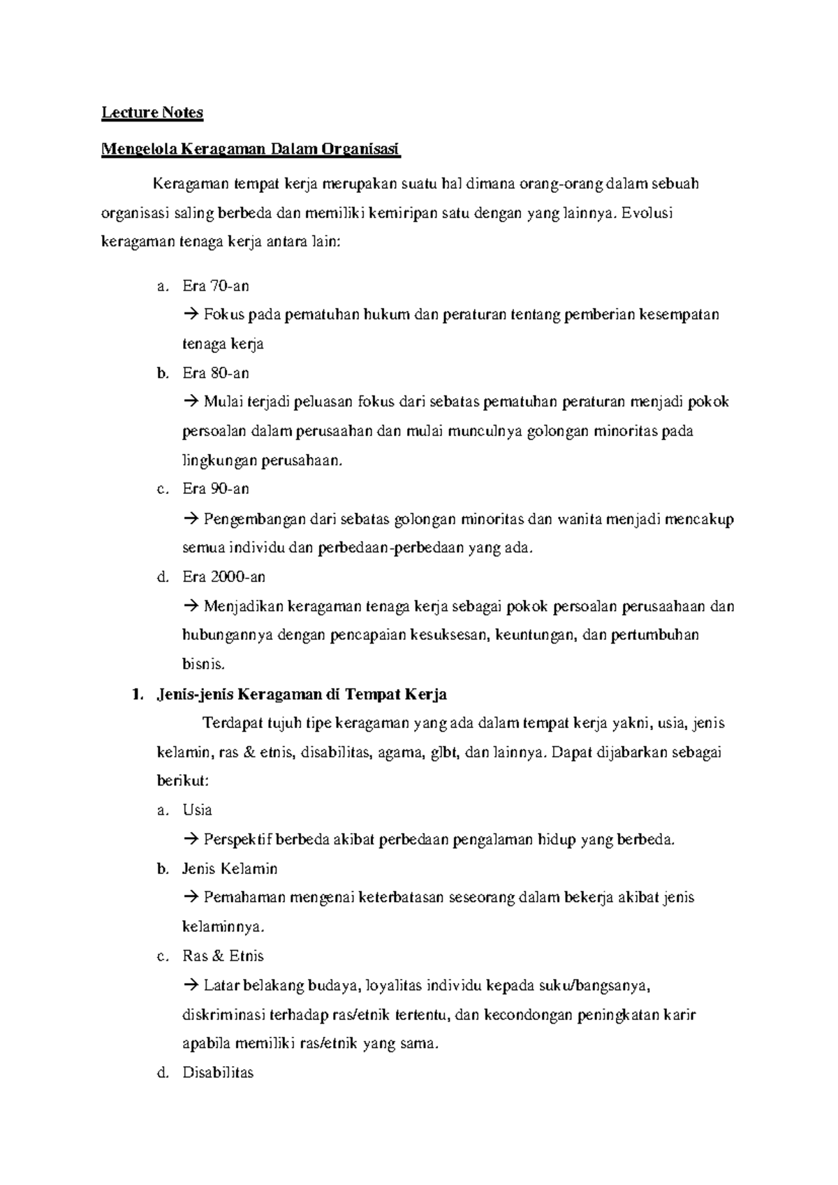 Lecture Notes Mengelola Keragaman Dalam Organisasi Lecture Notes